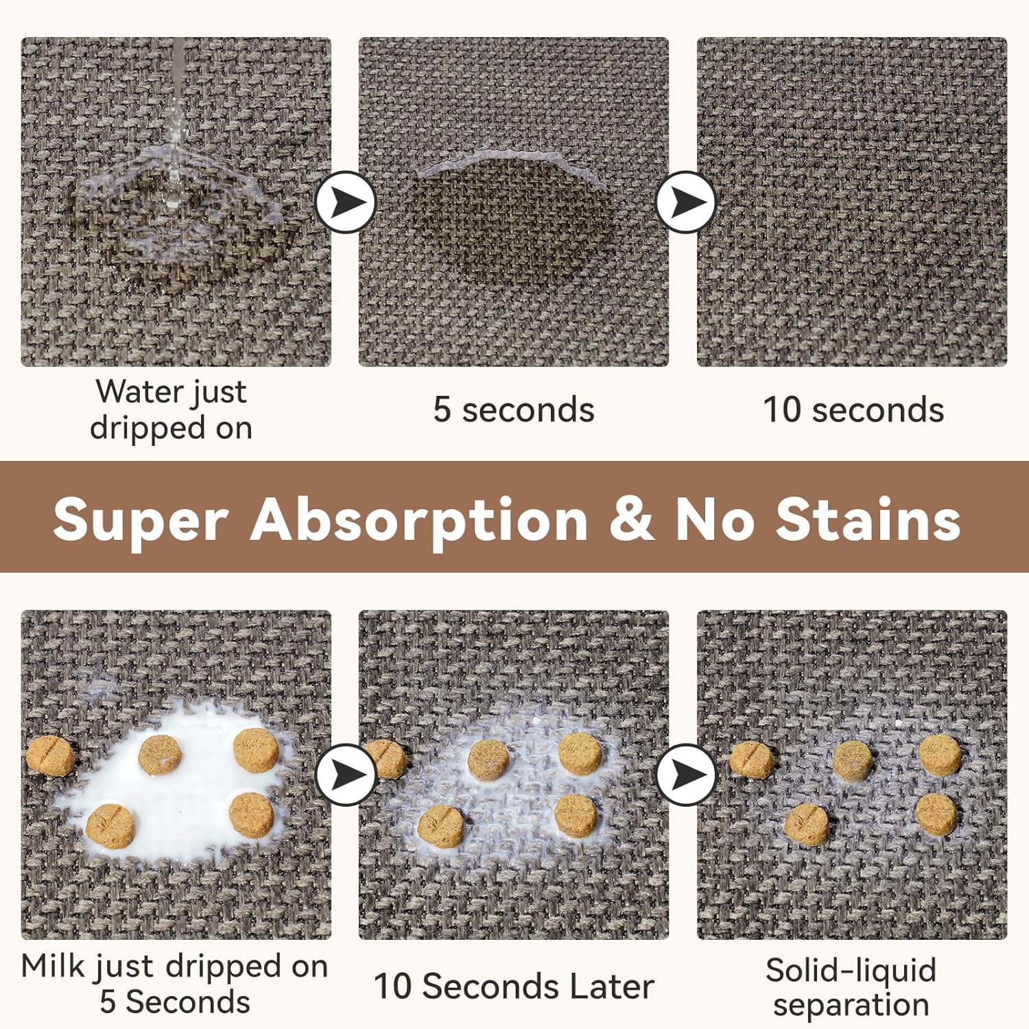 Pet Feeding Mat, Dog Food Mats Absorbent Pet Placemat for Food and Water Bowl with Non Slip Rubber Backing for Dog and Cat (16"x24", Brown)