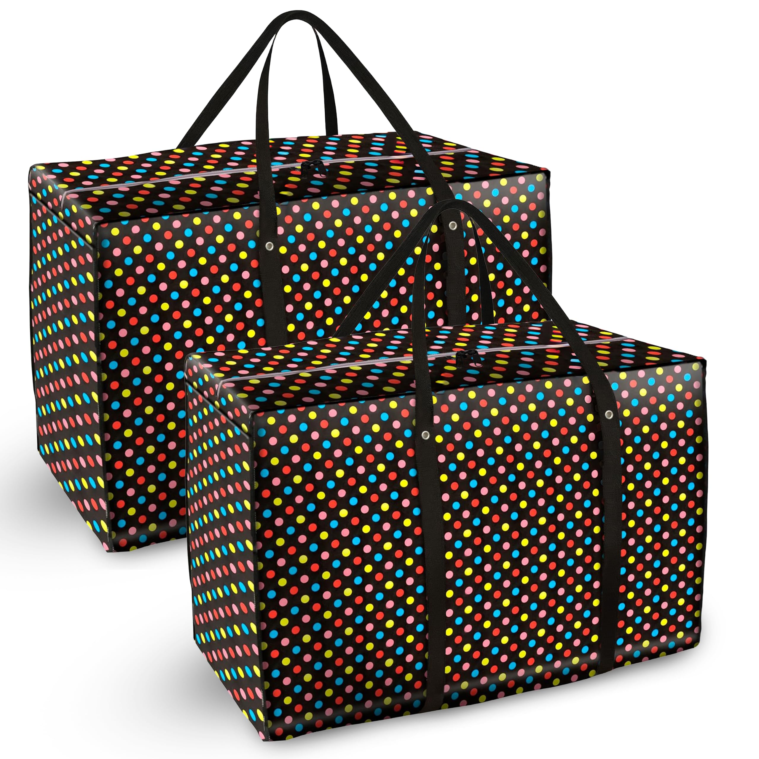 Storite Mehrzweck-Aufbewahrungstasche für Unterbett/Spielzeug/Schreibwaren/Papier/Kleidung mit starkem Griff, 88 x 59 x 28 cm, schwarze Punkte, 2 Stück