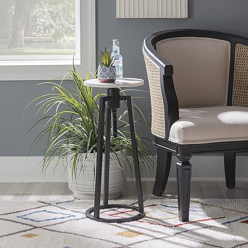 Miniatura 2 de Powell Muriel - Mesa de bebida con tapa de mármol blanco con estilo industrial, base de altura ajustable de metal negro