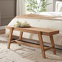 HOKYHOKY Farmhouse Solid Wood Entryway Bench 43.4" Rustic Dining Bench Angled Legs Natural Grain Foyer Hallway Bedroom