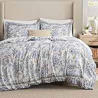 Vista 12 de Bedsure Juego de edredón tamaño King – Bonito juego de edredón floral, 3 piezas, 1 edredón reversible suave de flores botánicas blancas de coco