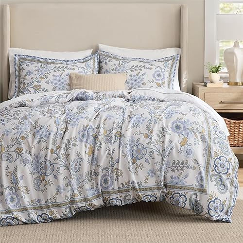 Miniatura 12 de Bedsure Juego de edredón tamaño King – Bonito juego de edredón floral, 3 piezas, 1 edredón reversible suave de flores botánicas blancas de coco