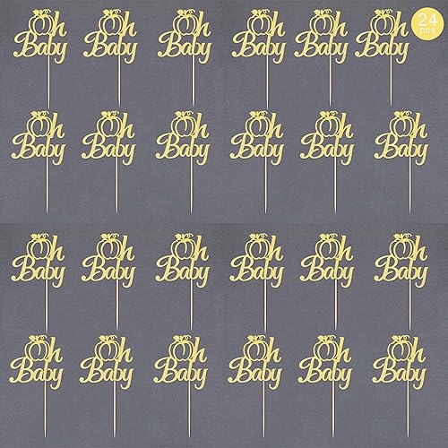 Miniatura 7 de Gexolenu 24 piezas de adornos de calabaza para cupcakes de doble cara naranja con purpurina naranja para cupcakes para temática de otoño, baby