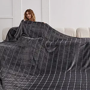 Oversized King Fleece Blanket 120x120 Inches, Seamless Soft Cozy 3D Jacquard Flannel Blanket 10'x10' Extra Large for Bed, Sofa, Couch, Travel & Camping, California King Throw, Dark Grey