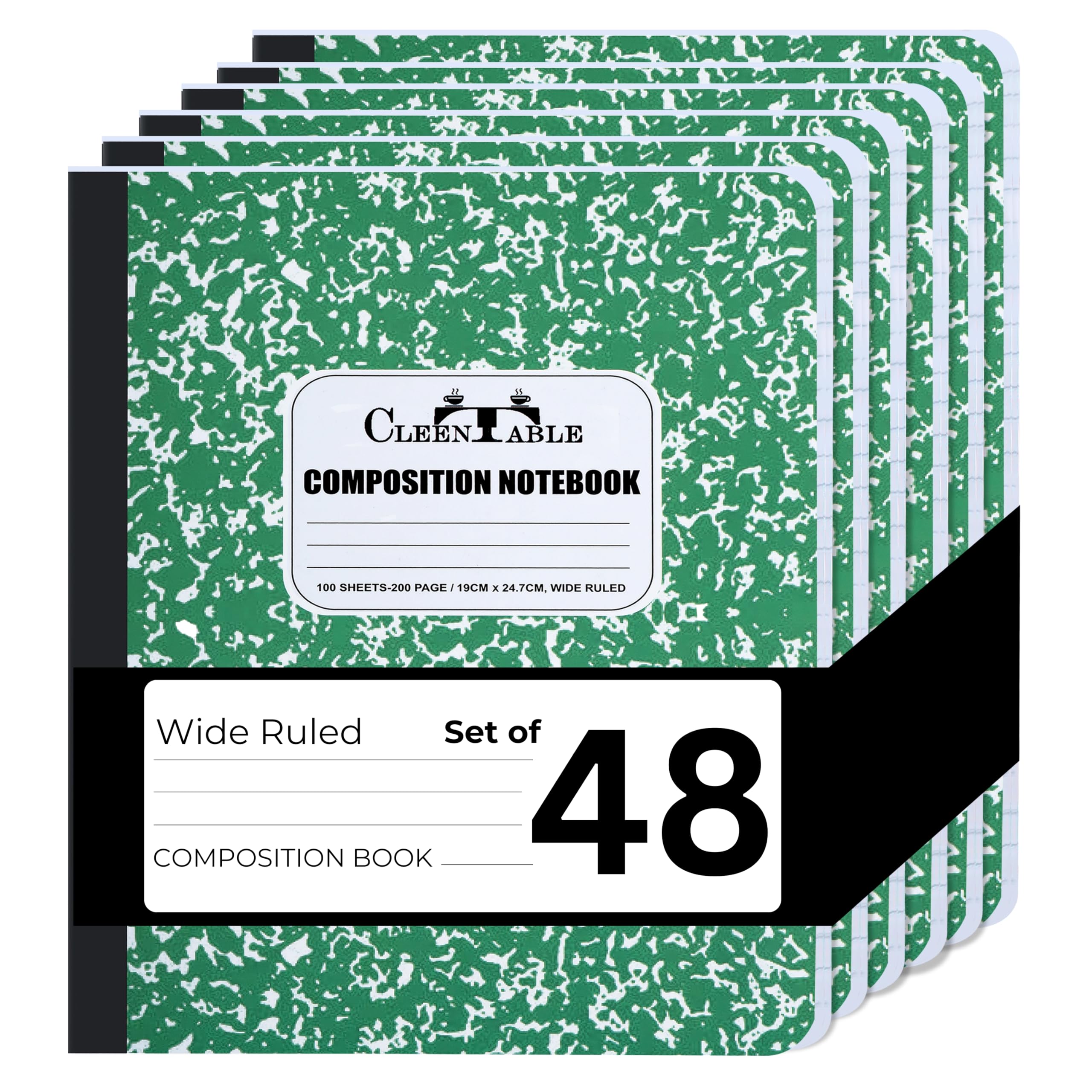 CLEENTABLE Confezione da 48 quaderni con copertina rigida, carta a righe universitarie, quaderni per scuola, quaderno per compilare la scuola, 9-3/4 x 7-1/2 pollici, 100 fogli, 200 pagine copertine