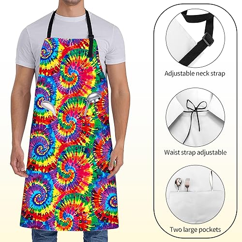 Miniatura 2 de Delantal de hoja tropical para mujer, 27 x 31 pulgadas, delantales de cocina Monstera verde vibrante con 2 bolsillos, Teñido anudado