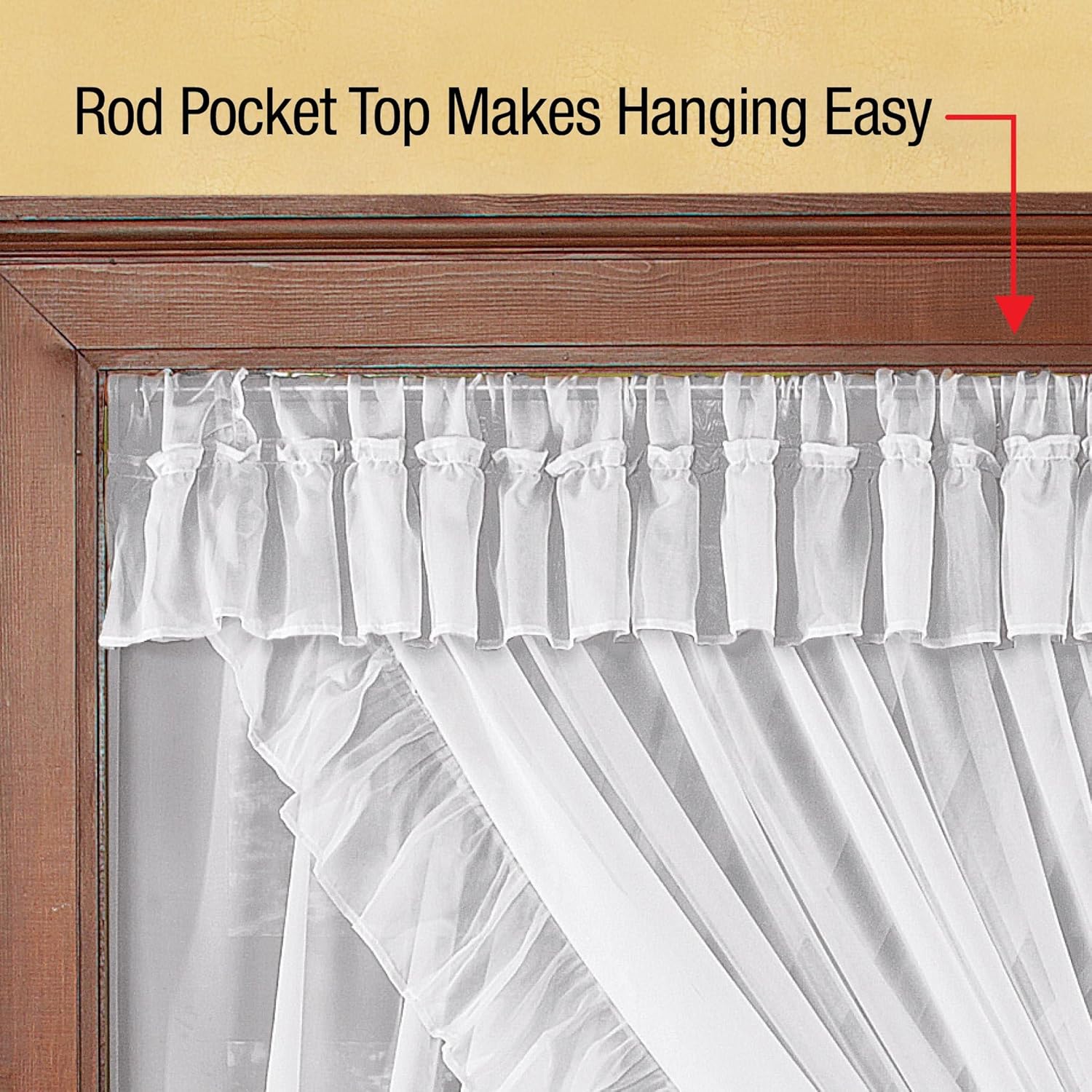 Collections Etc Isabella Ruffled Sheer Fabric Rod Pocket Window Curtain Set, Blue