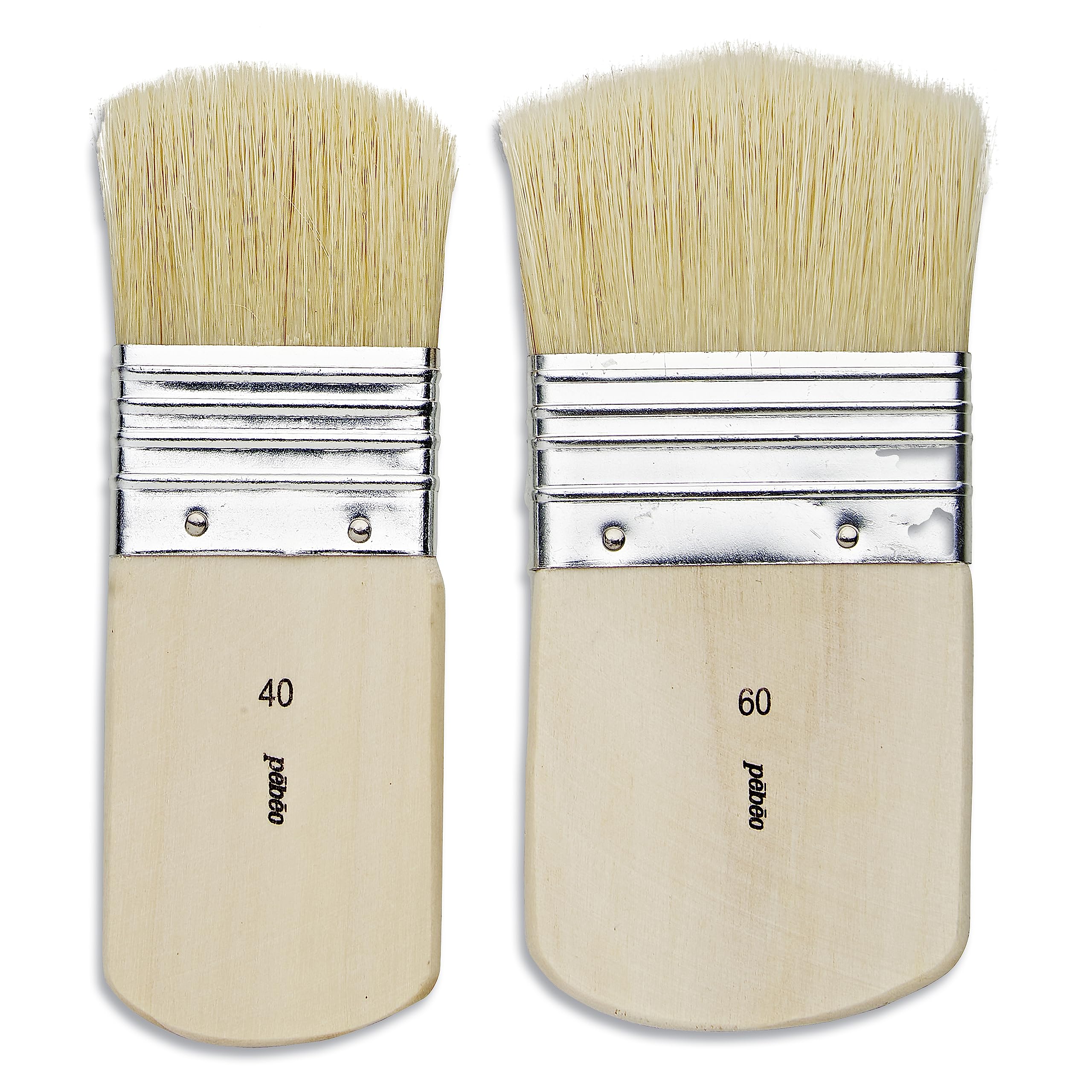 Pebeo White Pig Brush for Ground Coating, Oval, Set of 2, 1.6/2.4 inches (40/60 mm), FSC Certified Oval Short Shaft