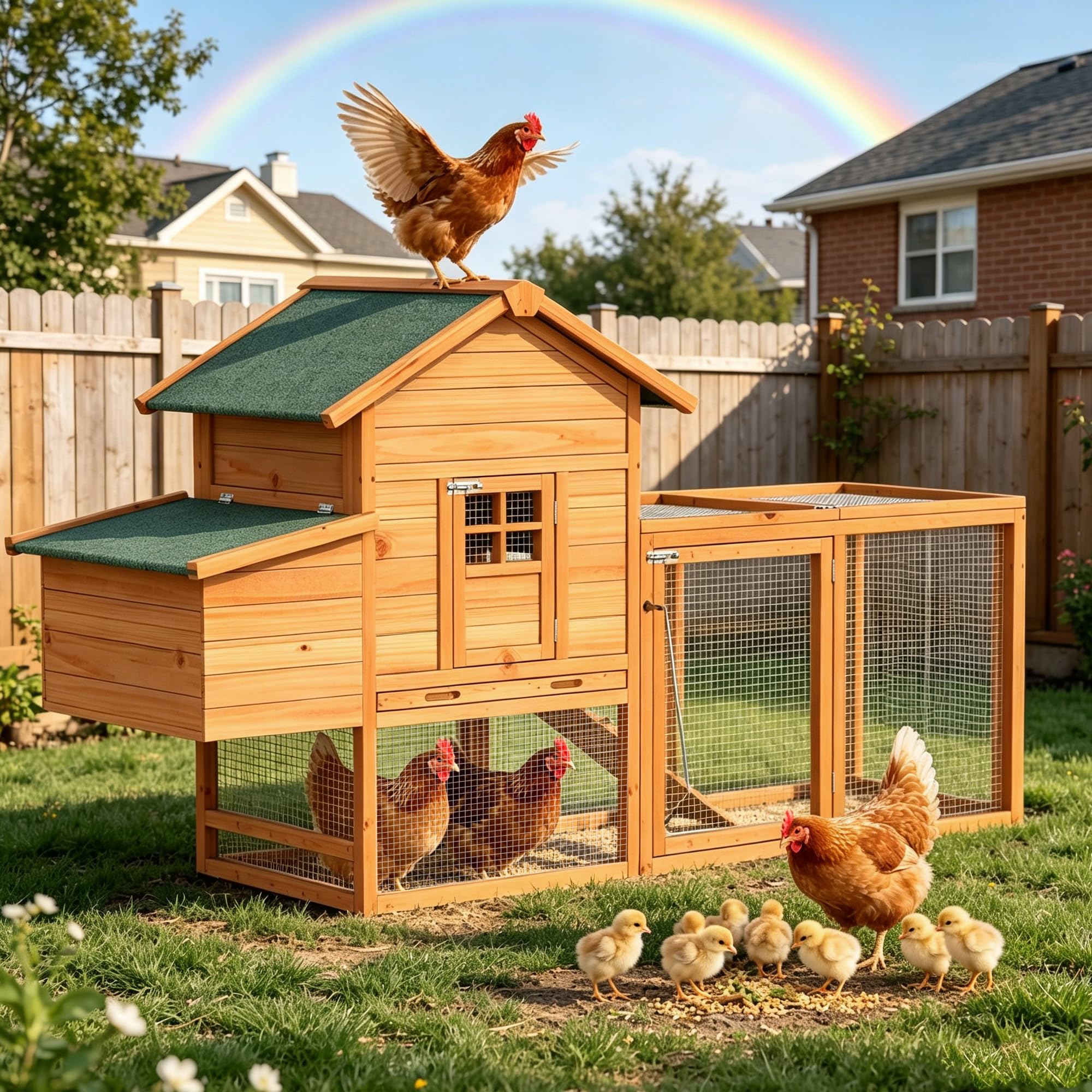 Outdoor Chicken Coop for 3-4 Chickens, 80' Wooden Chicken House