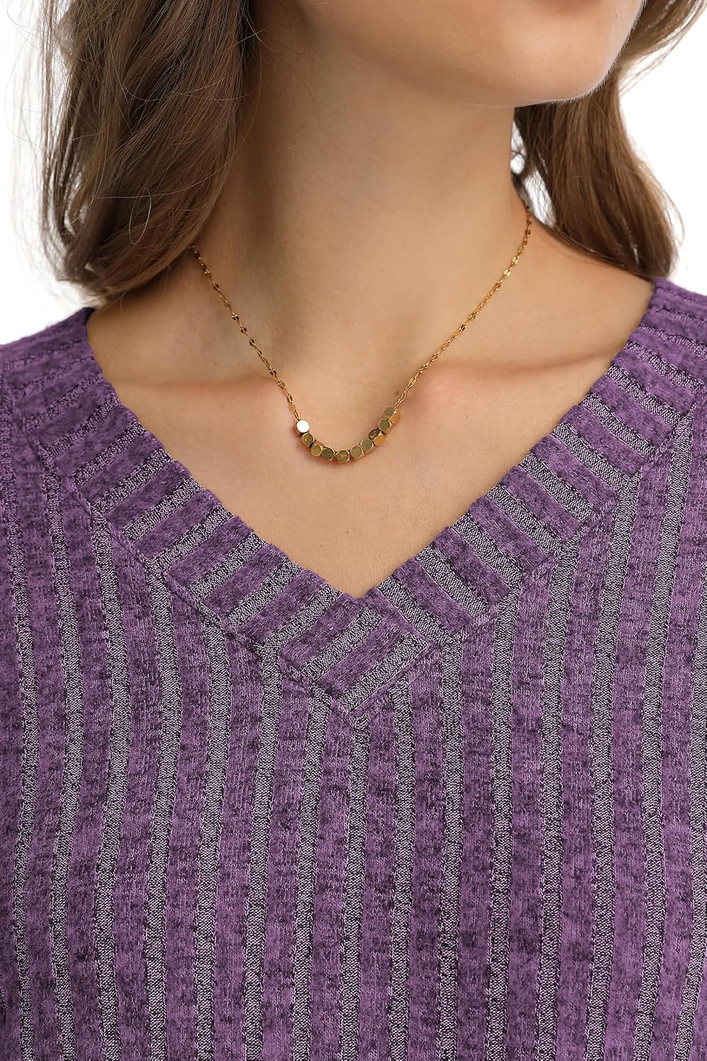 QUALFORT Womens V Neck Tunic Shirt Ribbed Knit Short Sleeve Loose Fit Tops Spring 2026 - Image 6