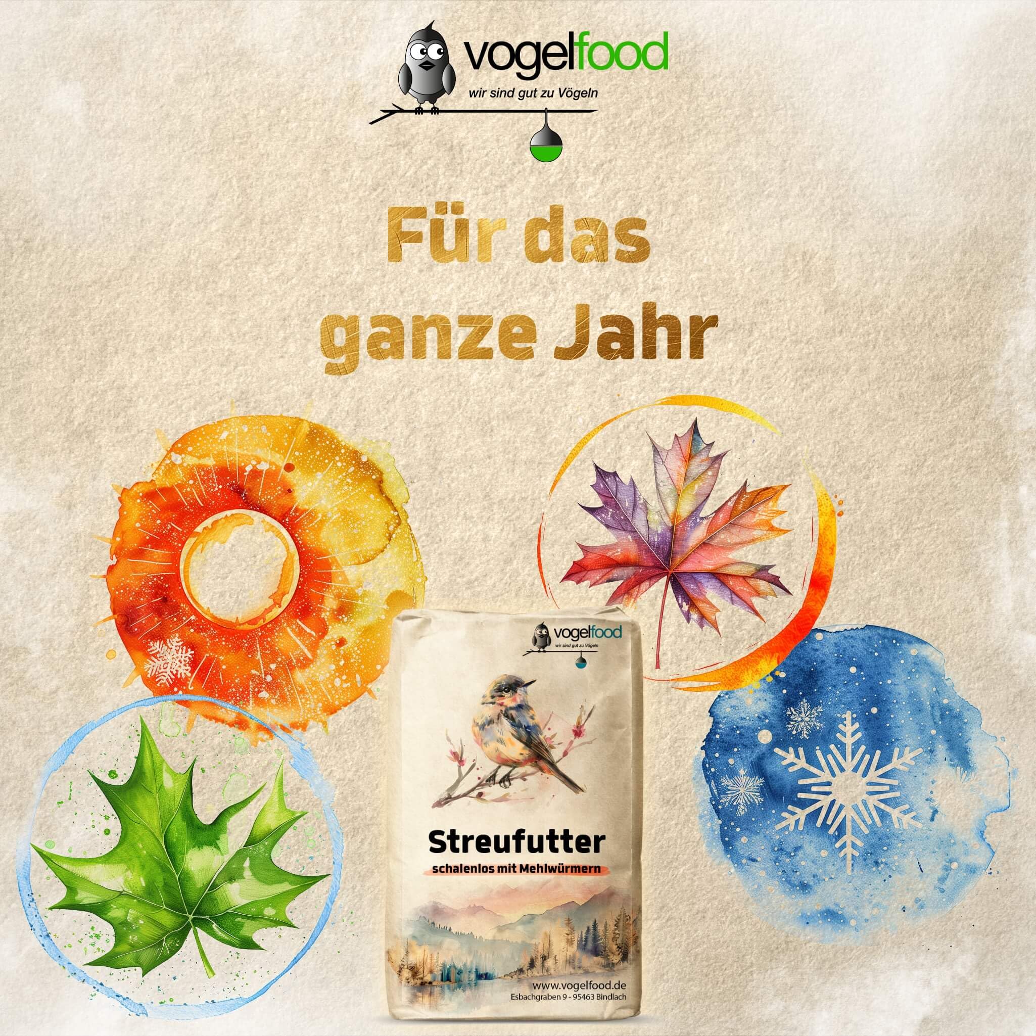 Vogelfood 25 kg Streufutter ohne Schalen mit Mehlwürmern für Wildvögel