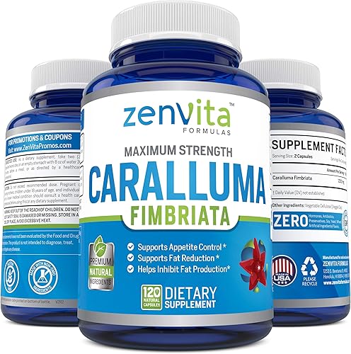 Extracto puro de Caralluma Fimbriata de ZenVita Formulas, 1200mg- 120Cápsulas, No AGM y libre de gluten, máxima fuerza, suplemento natural para la