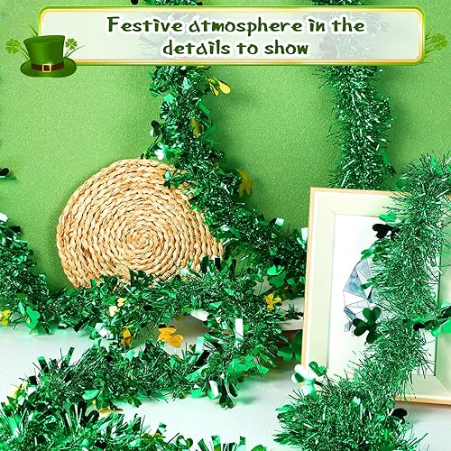 Miniatura 7 de 4 guirnaldas metálicas de oropel del día de San Patricio 263 pies trébol guirnalda metálica de oro verde trébol oropel guirnalda de oropel para