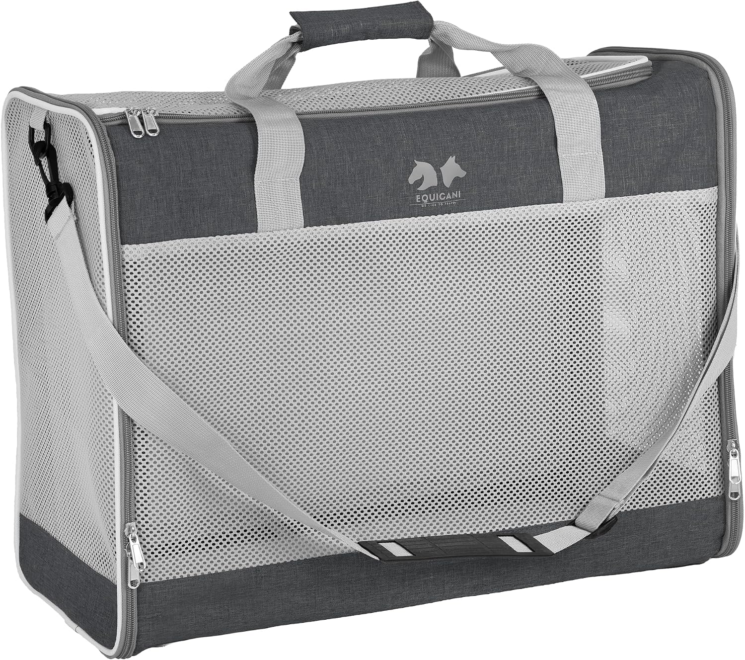 EQUICANI® torba dla psa 55 x 40 x 23 cm, samolot, składana, lekka torba do noszenia z siatką, paskiem do noszenia i zdejmowanym dnem dla psów i kotów, torba do noszenia zwierząt domowych, na podróż
