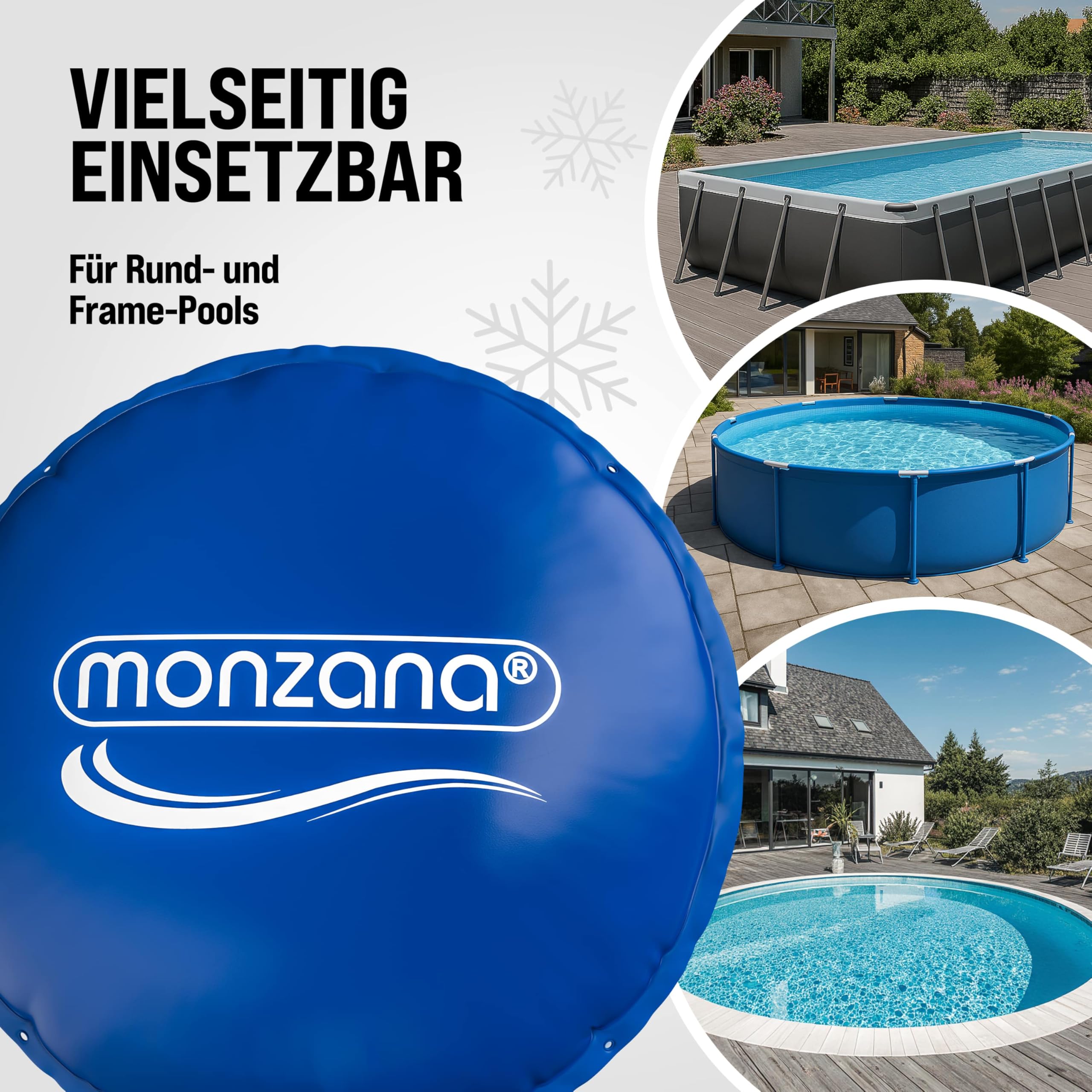 Monzana® Poolkissen 3m Winter Rund Chlorbeständig 2X Seil PVC Verstärktes Material bis -20° Doppelnaht Sicherheitsventil 6 Ösen Luftkissen Pool Abdeckung