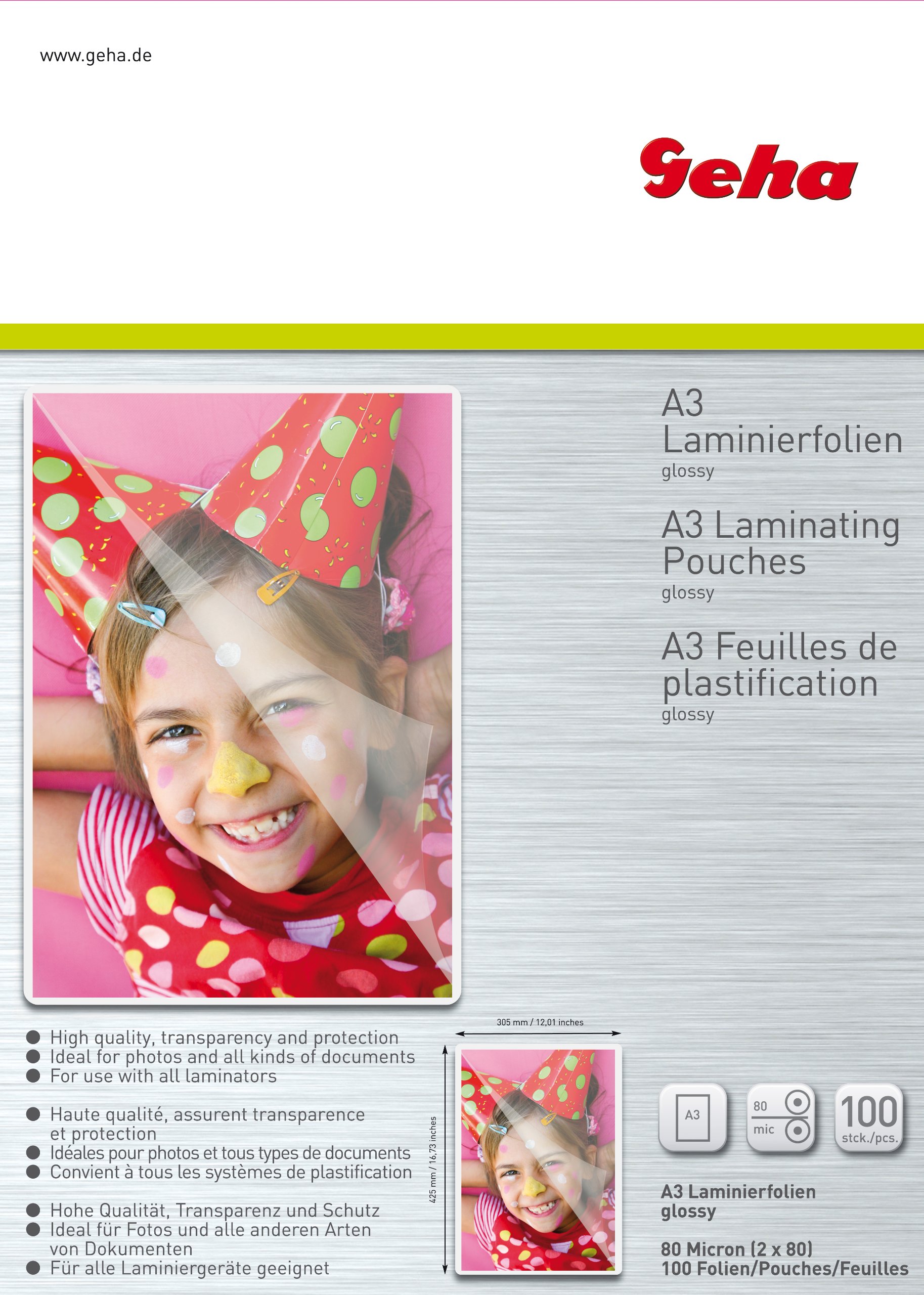 Geha Laminierfolie 80 mic 100er Pack A3