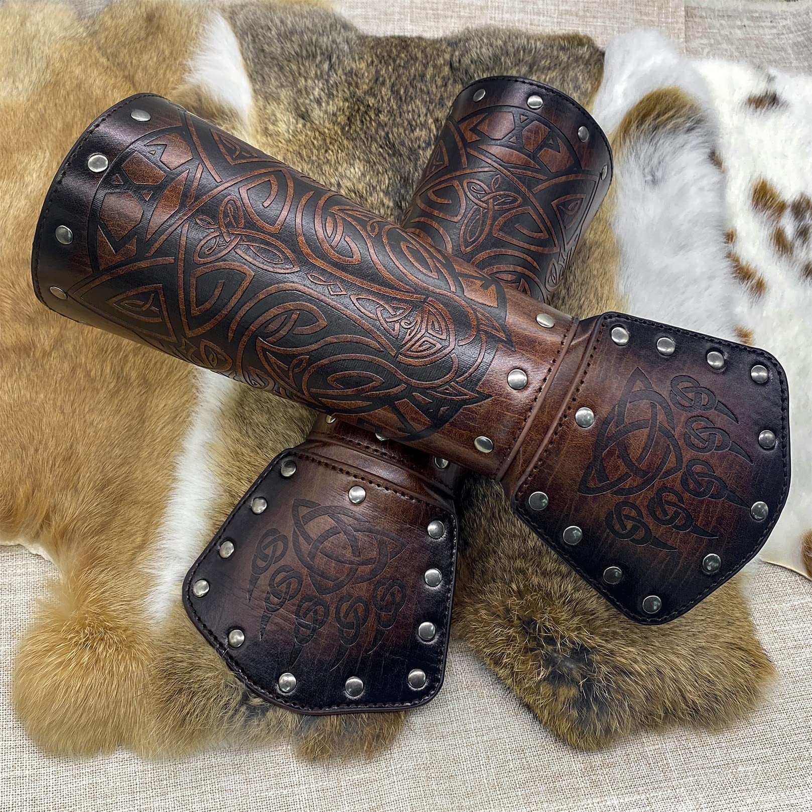 Brassards en Cuir tête de Loup Viking, brassards de tir à l'arc médiéval, protège-Bras Chevalier Nordique LARP pour Costume d'halloween Cosplay