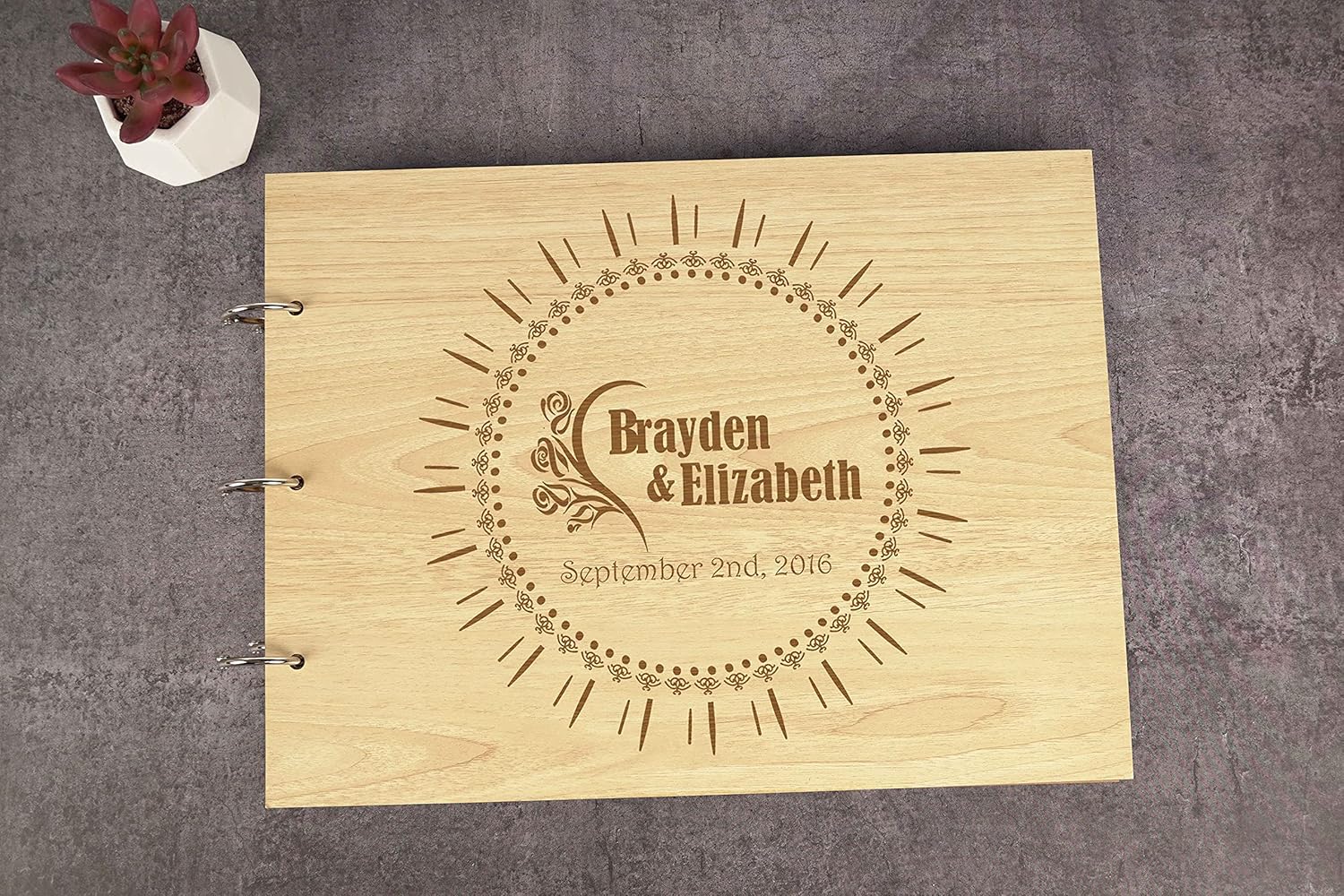 Darling Souvenir Personalized Engraved Laser Cut Wedding Guest Book Wooden Cover Sign-in Book Registry Guestbook Scrapbook-PV