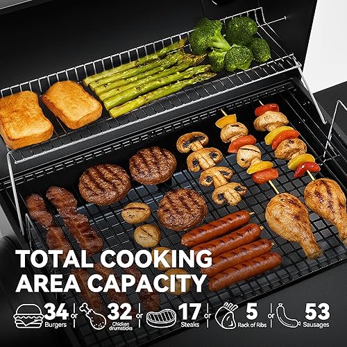 Vista 4 de Royal Gourmet CC1830S BBQ Charcoal Grill and Offset Smoker 823 Square Inch cooking surface, Outdoor for Camping Black