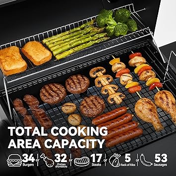 Royal Gourmet CC1830S BBQ Charcoal Grill and Offset Smoker | 823 Square Inch cooking surface, Outdoor for Camping | Black