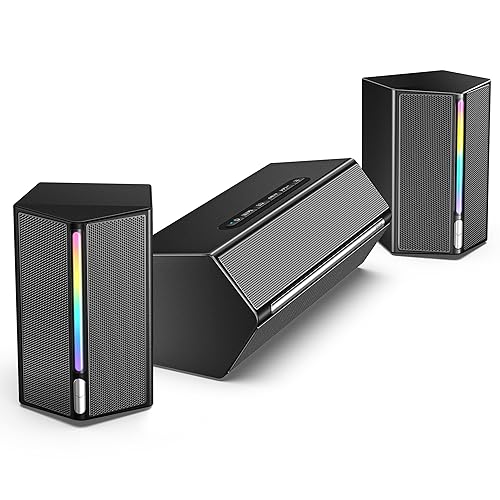 FIFINE Computer Speakers System with Subwoofer, Gaming Speaker for PC with RGB, Volume Control, Monitoring, 3.5mm Aux Input, AC Powered Speakers for Desktop Mobile TV-AmpliGame A22