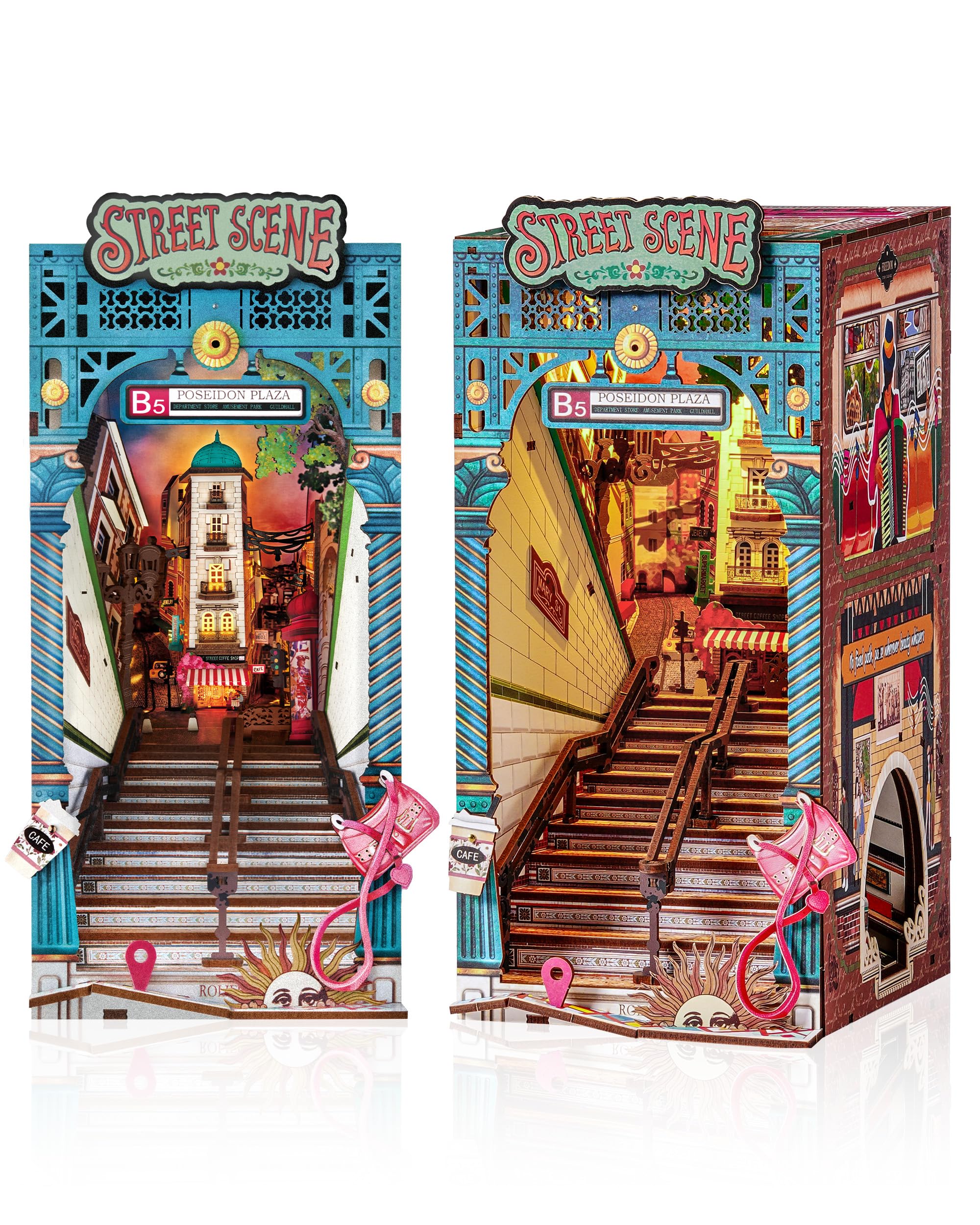 Rolife Book Nook Kit Miniature da Costruire DIY Booknook Street Scene 3d Puzzle Legno con Luci Decorazione Libreria Casa Modellismo da Costruire Adulti Diorama Modellismo