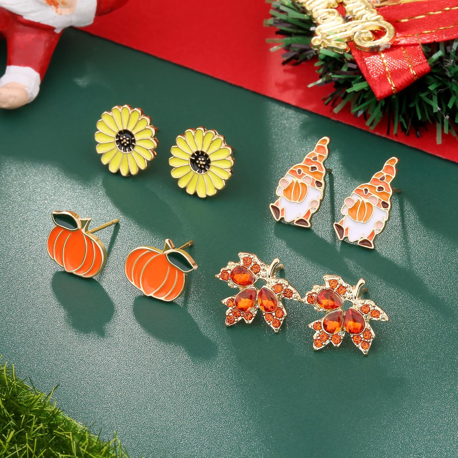 12 Pairs Hypoallergenic Christmas Thanksgiving Earrings Set for Girls Women Fall Pumpkin Maple Leaf Earrings Winter Snowflake Christmas Tree Cake Bow Penguin Gnome Earrings Stud Holiday Jewelry Gifts - Image 4