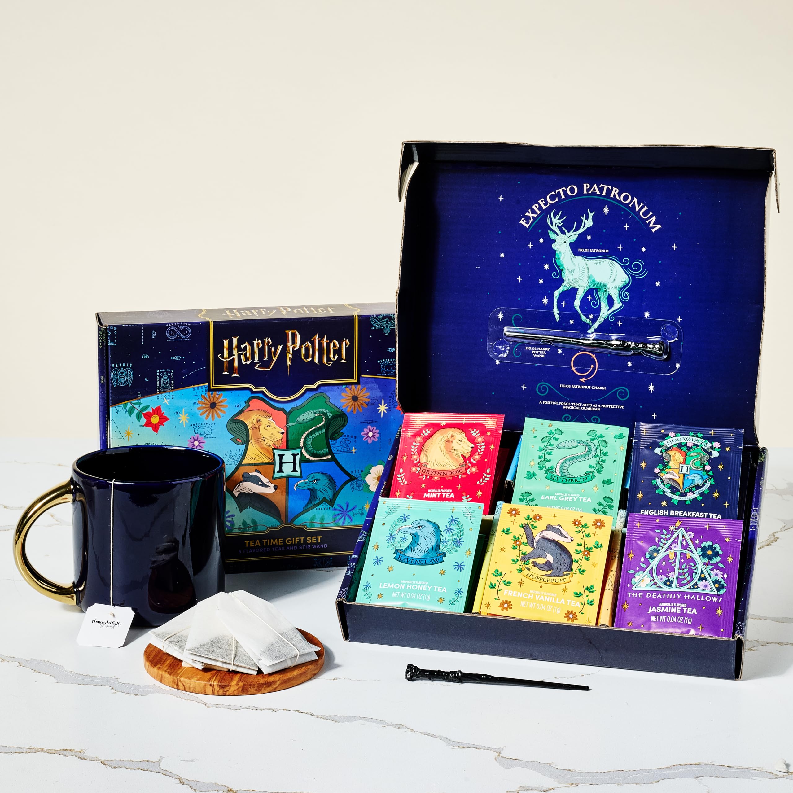 HARRY POTTER Set de regalo de té con 48 bolsitas en 6 sabores, varilla para remover