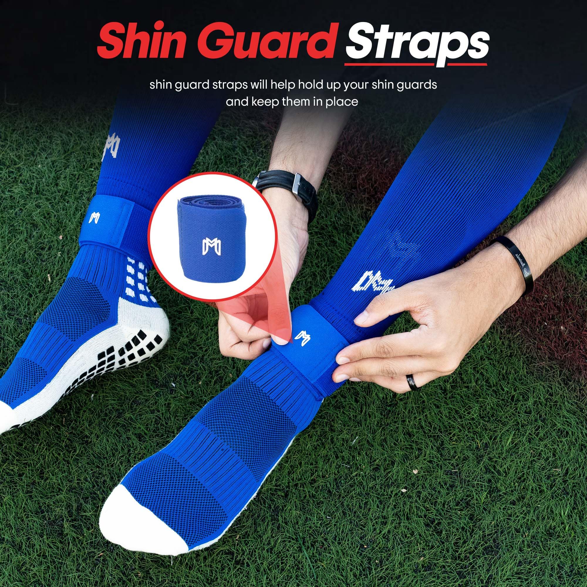MediCaptain Paquete de calcetines de agarre de fútbol, espinilleras, mangas precortadas y correas de protección, equipo esencial para jugadores de fútbol, para hombres, mujeres, jóvenes, talla 7 a 12