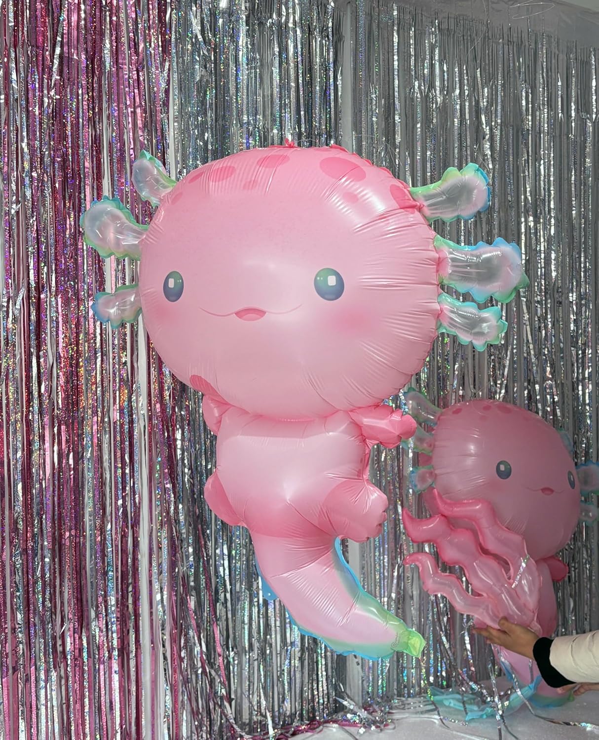 Axolotl Birthday Party Decorations - 21Pcs Pink Axolotl Party Favors Set with Axolotl Foil Balloons, Latex Balloons, Banner, Tablecloth, Curling Ribbons for Girls Birthday Party Suppllies