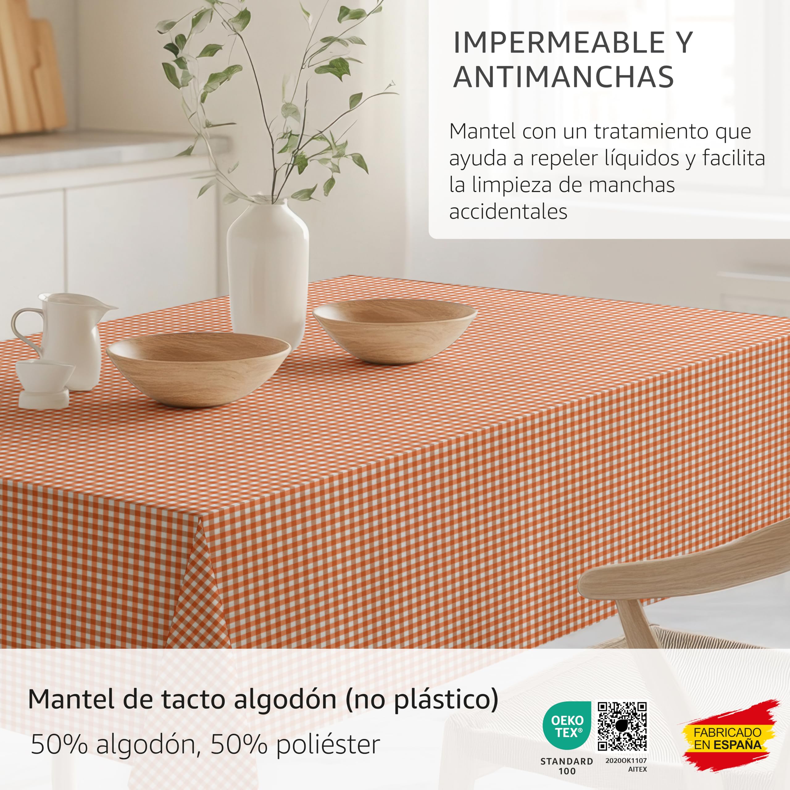 Martina Home Nappe avec Revêtement en Téflon Motif Petits Carreaux Vichy Orange 240 x 140 cm