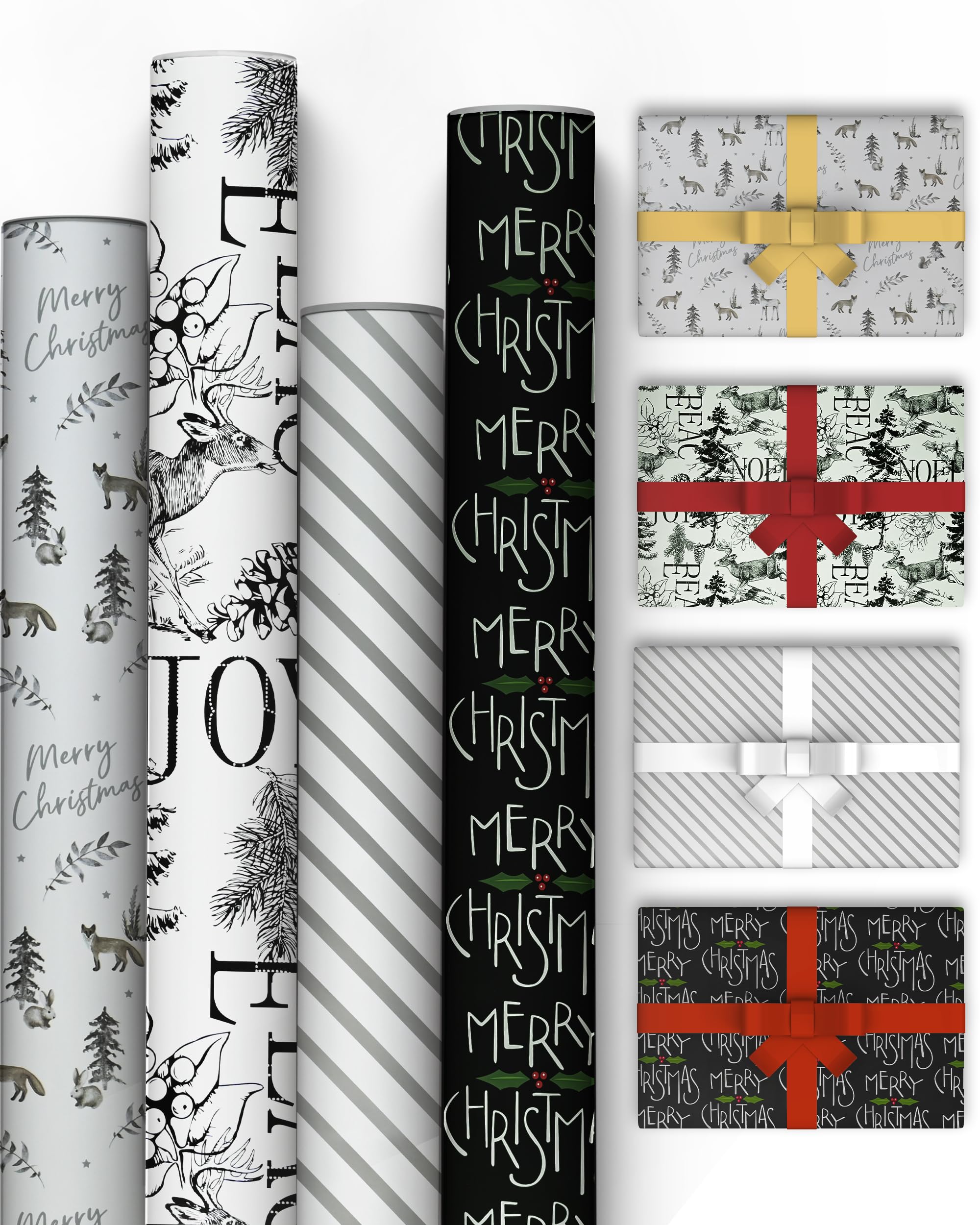 Kraft & Co Christmas Wrapping Paper Rolls - 4 Pack Thick Christmas Paper Sheets 69cm x 8M, Kraft Xmas Gift Wrap, Festive Eco-Friendly Wrapping Papers for Christma's Gifts Wrap, Arts & Craft, 32M Total