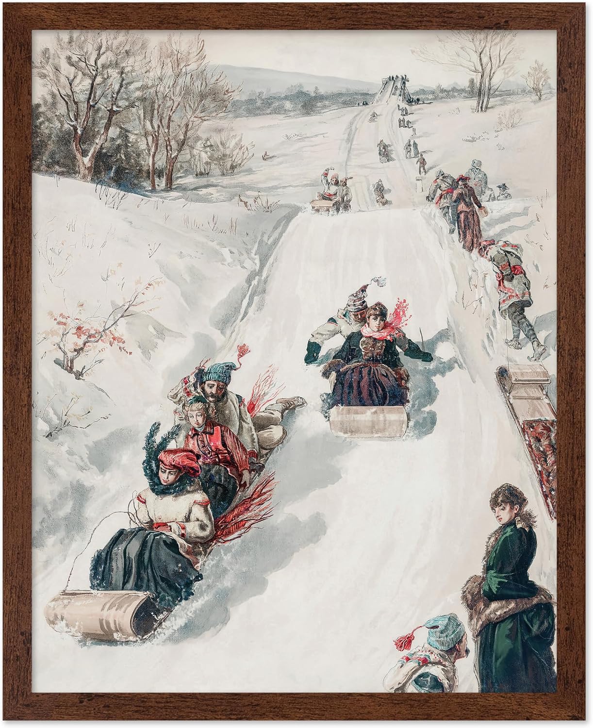 Poster Master Vintage Christmas Poster - Retro Sled Race Print - Winter Wall Art - Holiday Gift for Men, Women, Girls, Boys - Victorian Xmas Decor for Home, Nursery, Bedroom - 8x10 UNFRAMED Wall Art