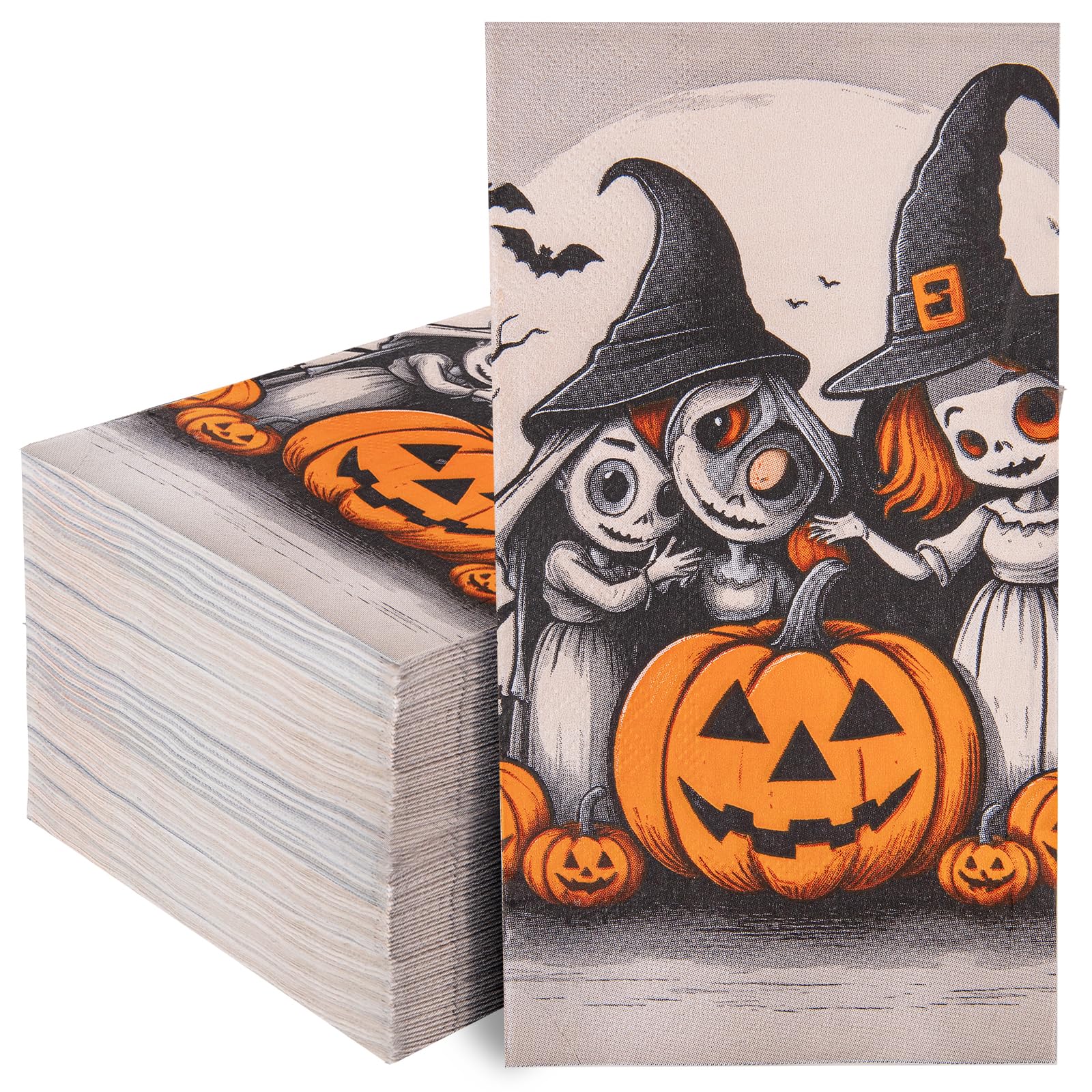 40 Serviettes Papier Halloween 33x33cm Noir - Motifs Chauves-Souris Et Crânes | Fête Effrayante