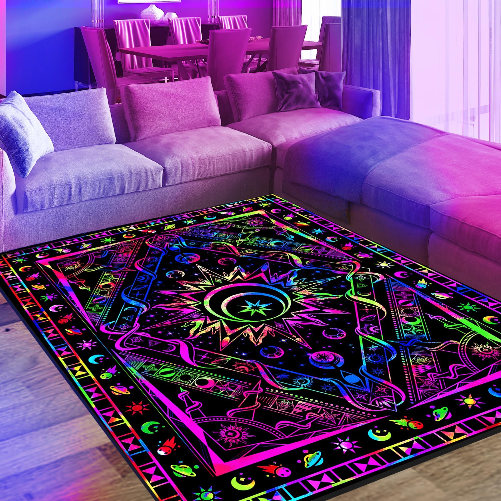 Amazon.com: EISKBC Blacklight Burning Sun Area Rug, Neon UV Reactive ...