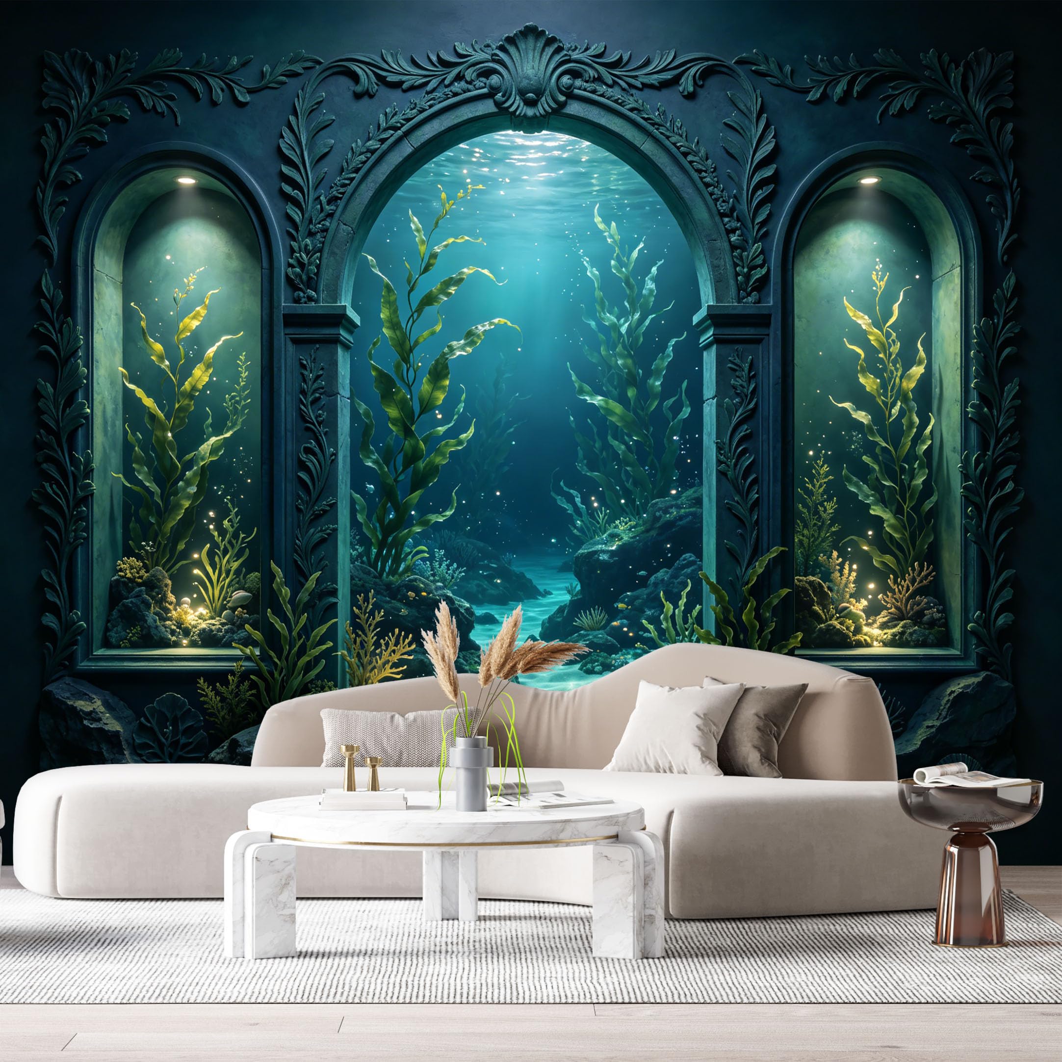 Custom Size Wall Murals Underwater Archway Ocean Marine 3D Trompe L'Oeil SelfAdhesiveWall Fabric Removable Wallpaper Wall Decor for Living Room Bedroom Bathroom