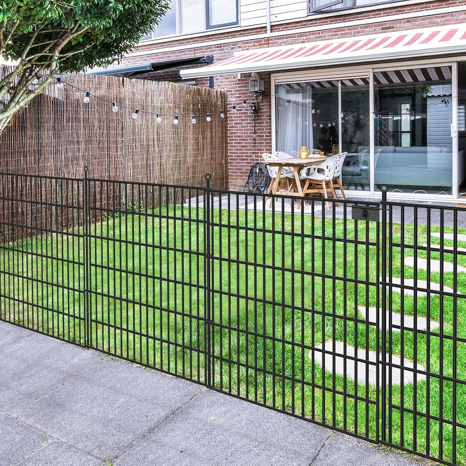 15 Panels No Dig Garden Fence with Gate, 32 in(H) X36.3 ft(L) Metal Fence Panels, Thickened Rustproof Garden Fencing, Animal Barrier Fence for Dogs, Rabbits, and Patio