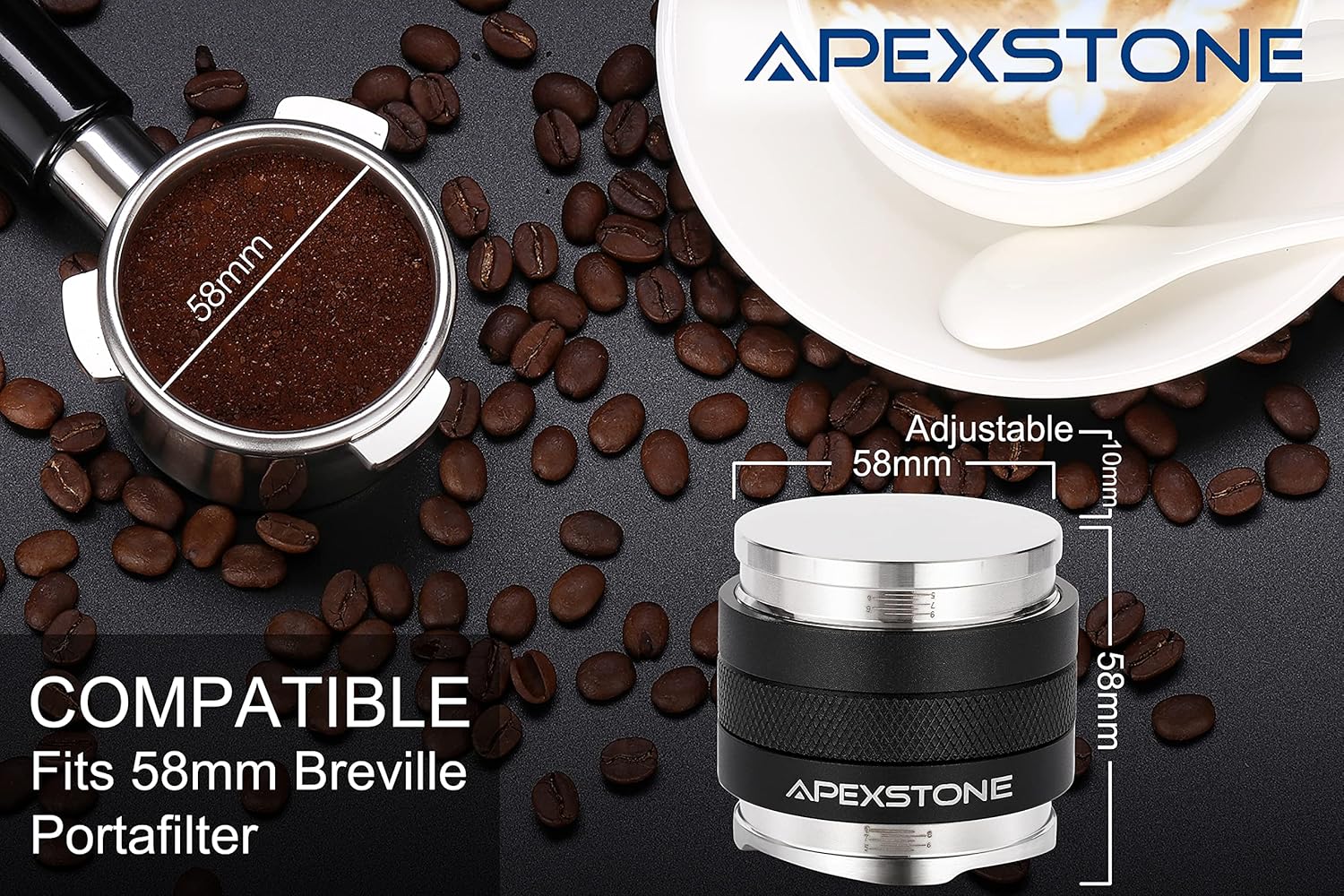 Apexstone 58mm Coffee Distributor & Tamper,APEXSTONE Dual Head Coffee Leveler Fits for 58mm Portafilter, Professional Adjustable Depth Both Sides Espresso Hand Tamper: Home & Kitchen