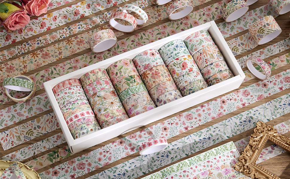 Image of PAGEMORE 32 Rolls Washi Tape Set, Colored Floral Decorative Masking Tape, Artists Tapes for Journaling, Junk Journal, DIY Craft Projects, Scrapbooking Supplies Decor