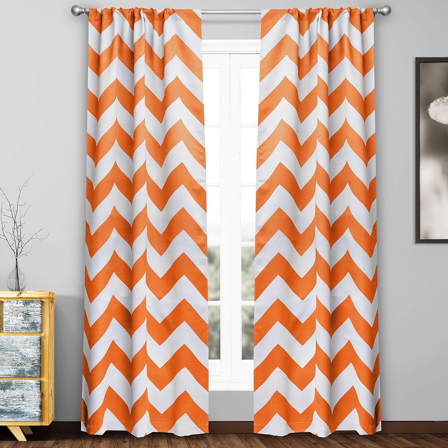 Duck River Textile Fifferly Chevron Insulated Blackout Room Darkening Window Curtain Set of 2 Panels, 78 X 84 Inch, Grey & Yellow & White