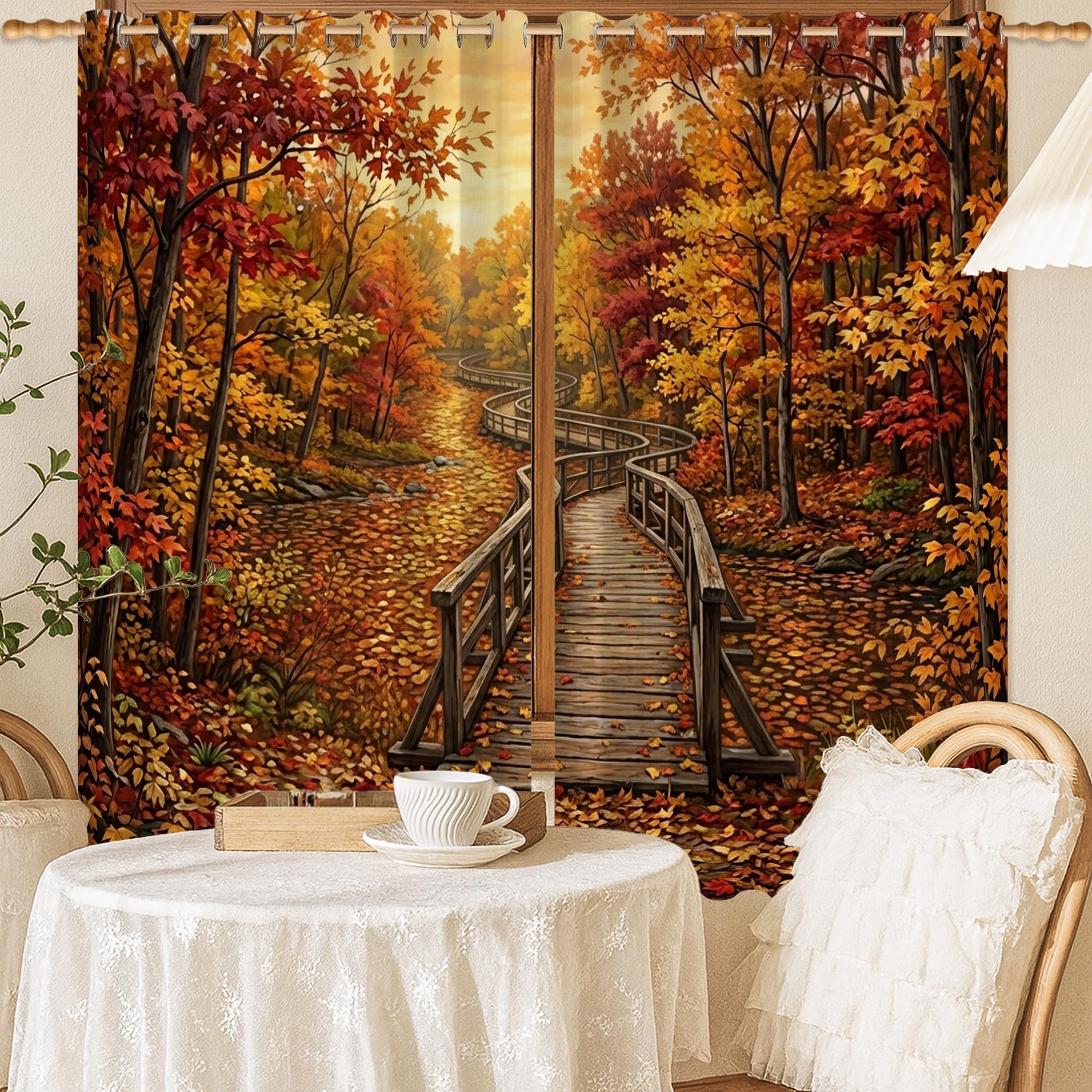 Rideaux occultants Pathway au motif d'arbres orange pour une chambre élégante 132x137cm