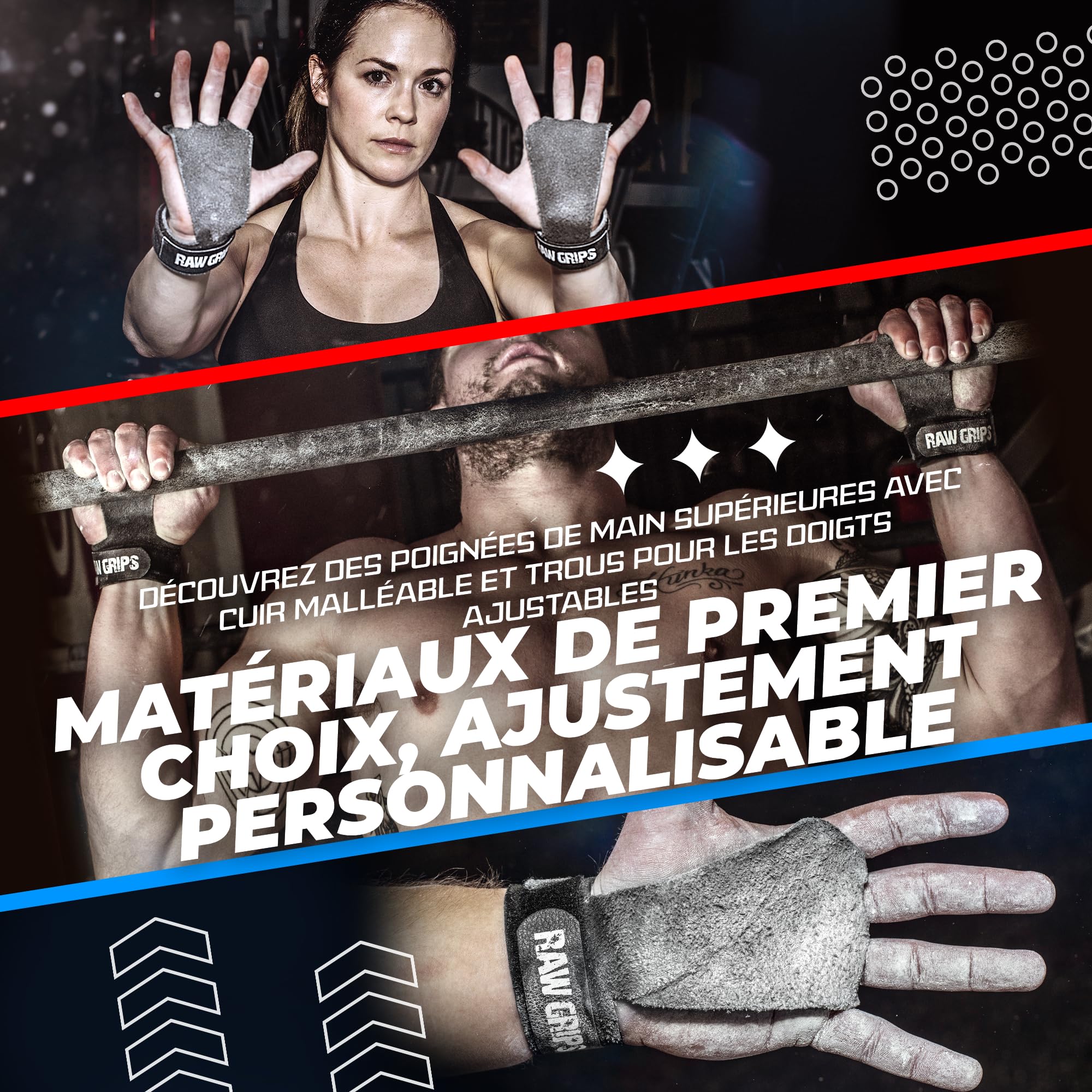 JerkFit RAW Grips – Poignées en Cuir 2 Doigts pour Gymnastique & Cross Training – Protection Complète des Paumes WOD, Musculation, Calisthénics & Tractions – Prévient Les Déchirures & Ampoules