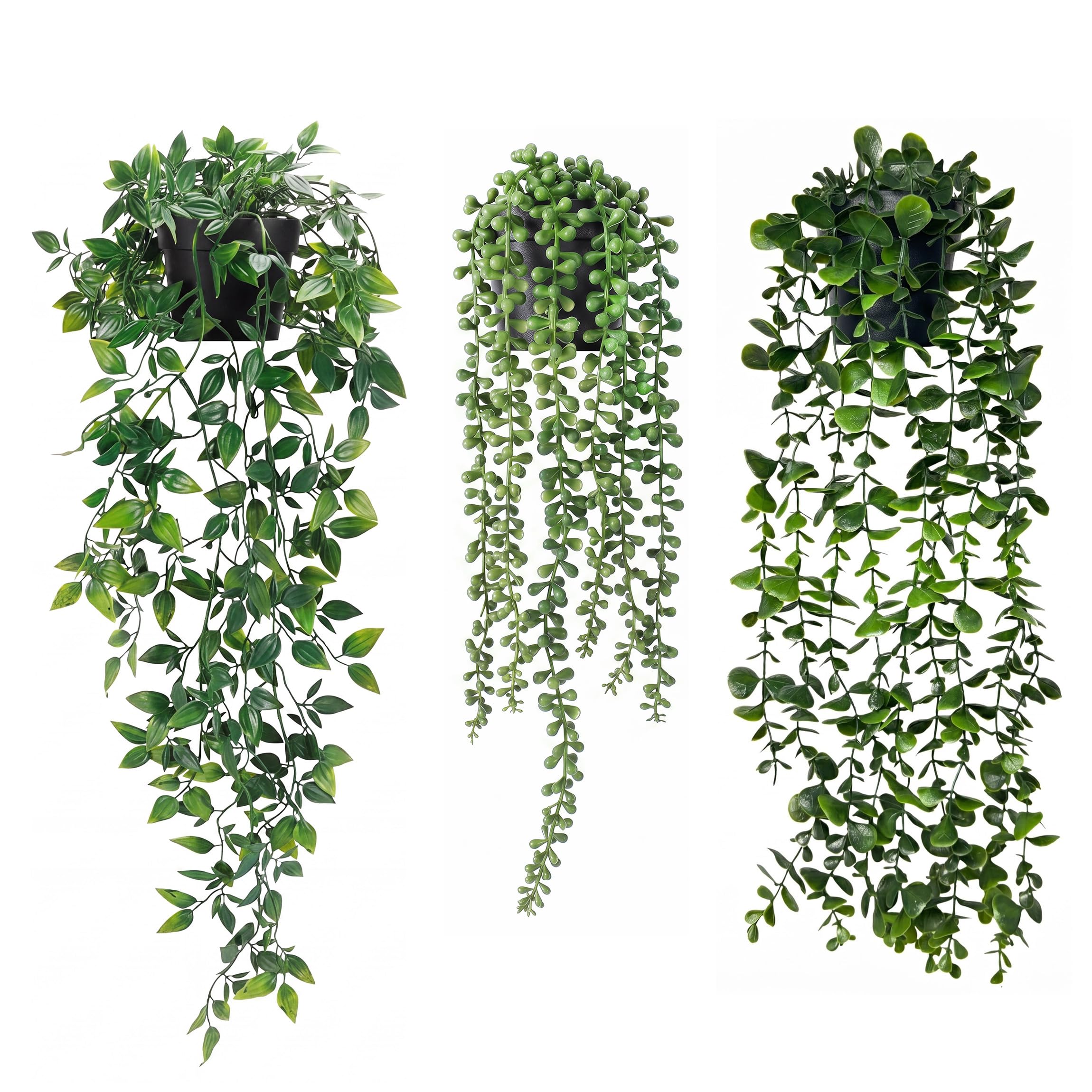 Apexrizon Artificial Hanging Plants with Pots 3 Pack for Indoor Decoration