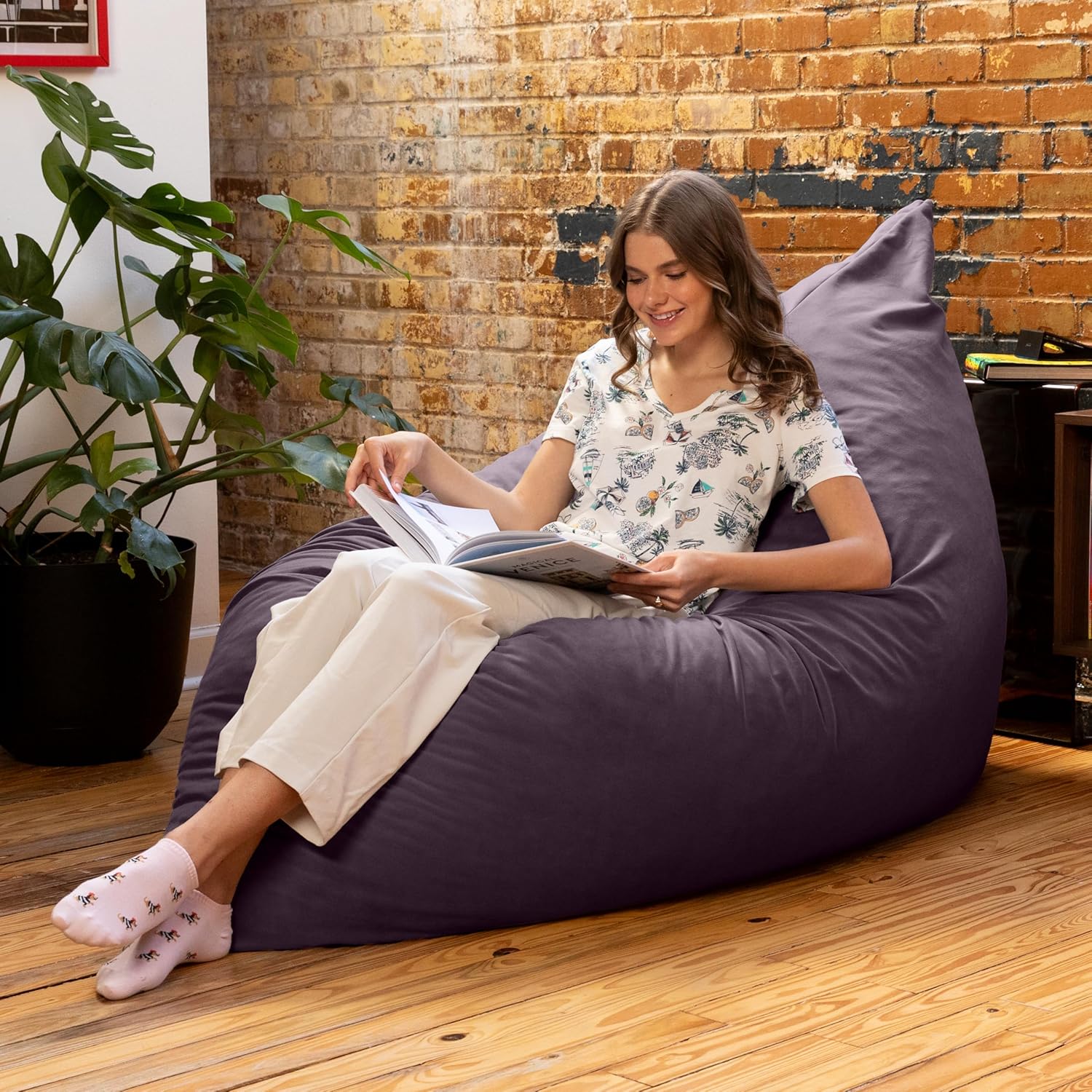 Jaxx Pillow Saxx 5.5-Foot Décor Bean Bag Giant Floor Pillow Lounge, Lush Velvet Purple