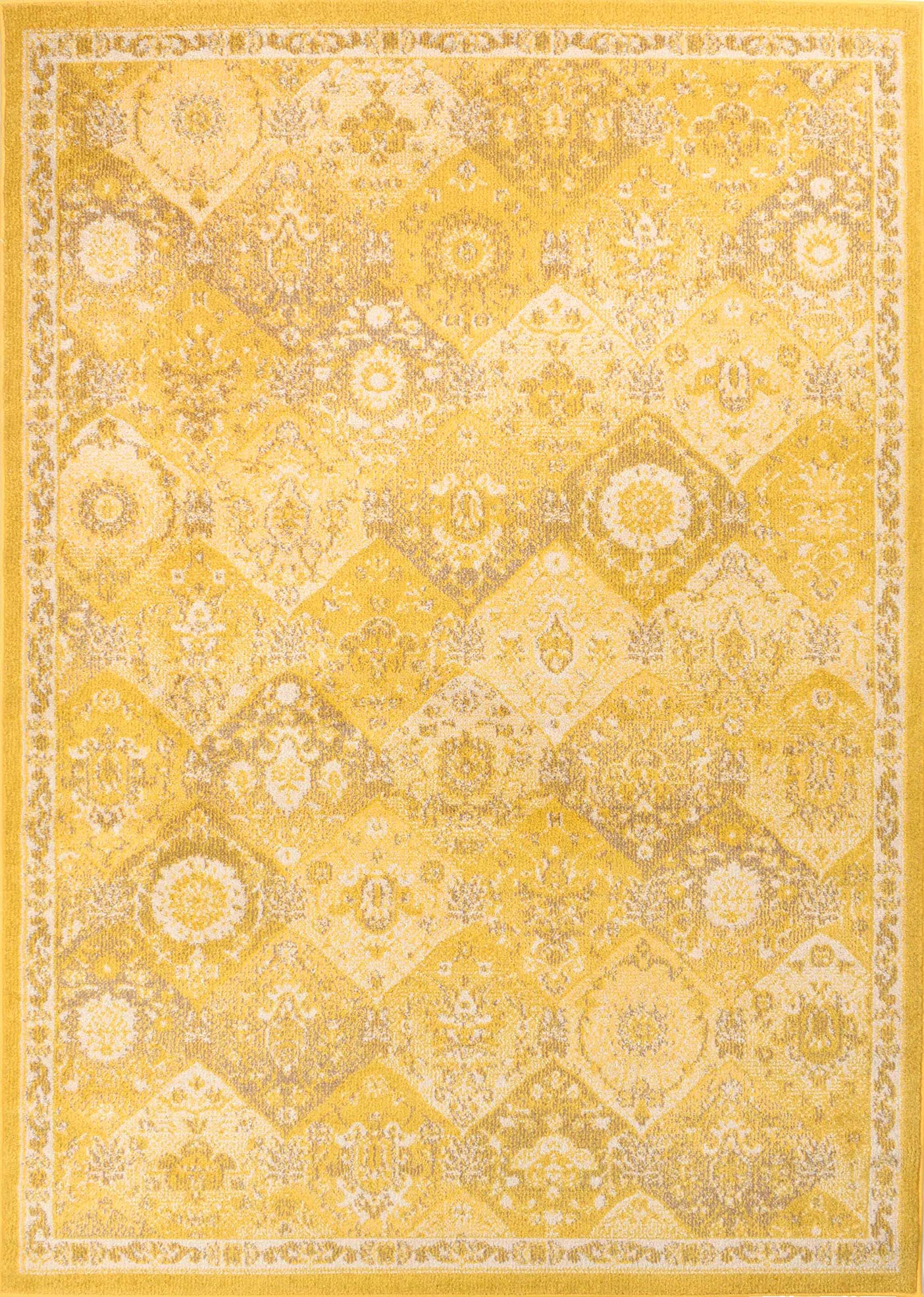 Nazar Tapis de Salon Vintage Style Moderne à Poils Ras, Lavable, pour Chambre (160x230 cm, 768 Jaune)