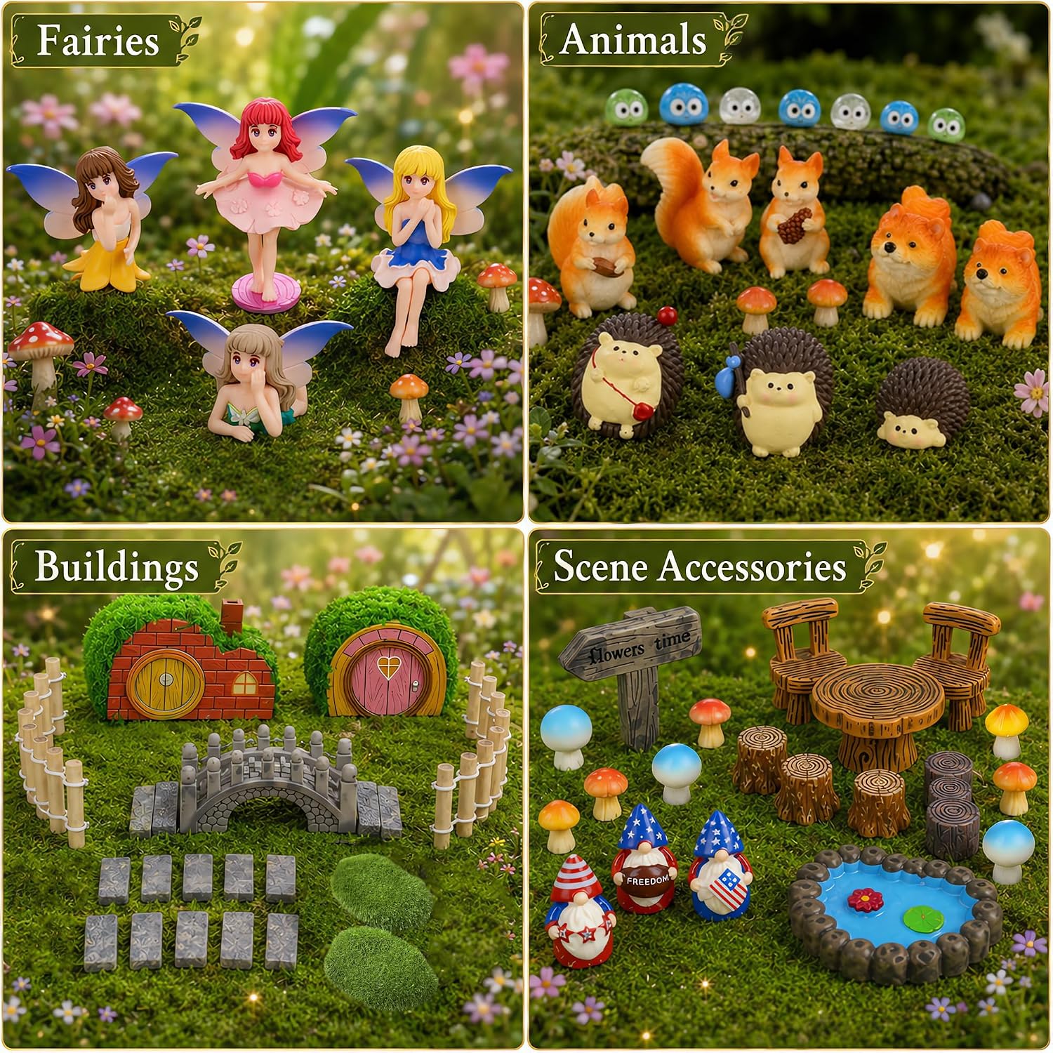 60 Pcs Fairy Garden Accessories, Miniature Fairy Garden Kit with Fairies