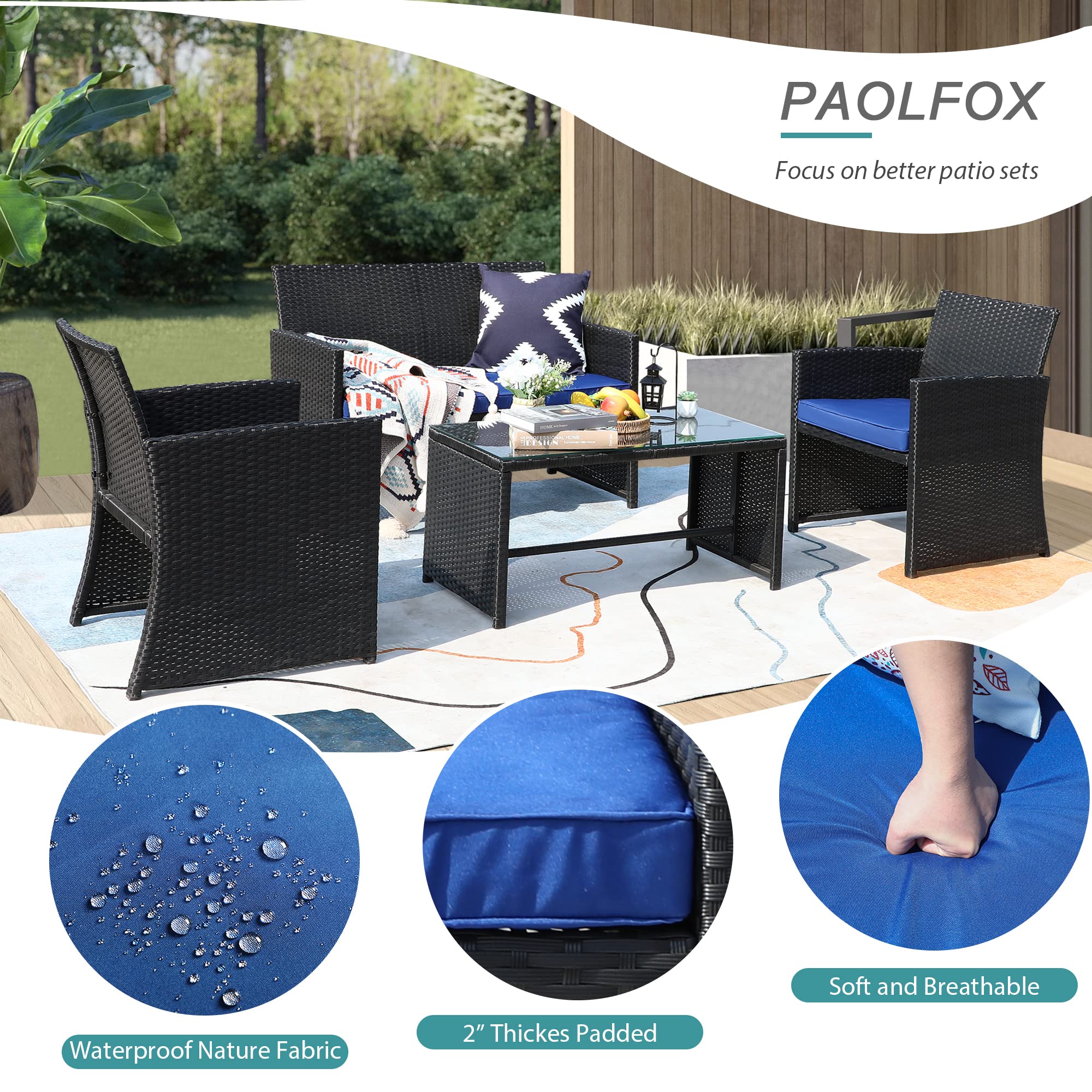 PAOLFOX 4 Pieces Patio Furniture Sets,Wicker Patio Furniture Sets,Patio Conversation Sets,PE Rattan Outdoor Furniture,Backyard Furniture Sets(incomplete)Box 3/3