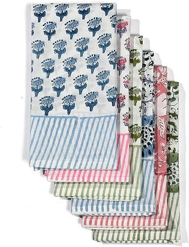 Miniatura 2 de CPC Servilletas de Tela 100% Algodón Juego de 4 Servilletas Reutilizables, Servilleta de Cena Floral Toile con Estampado de Bloques Indios, Regalo