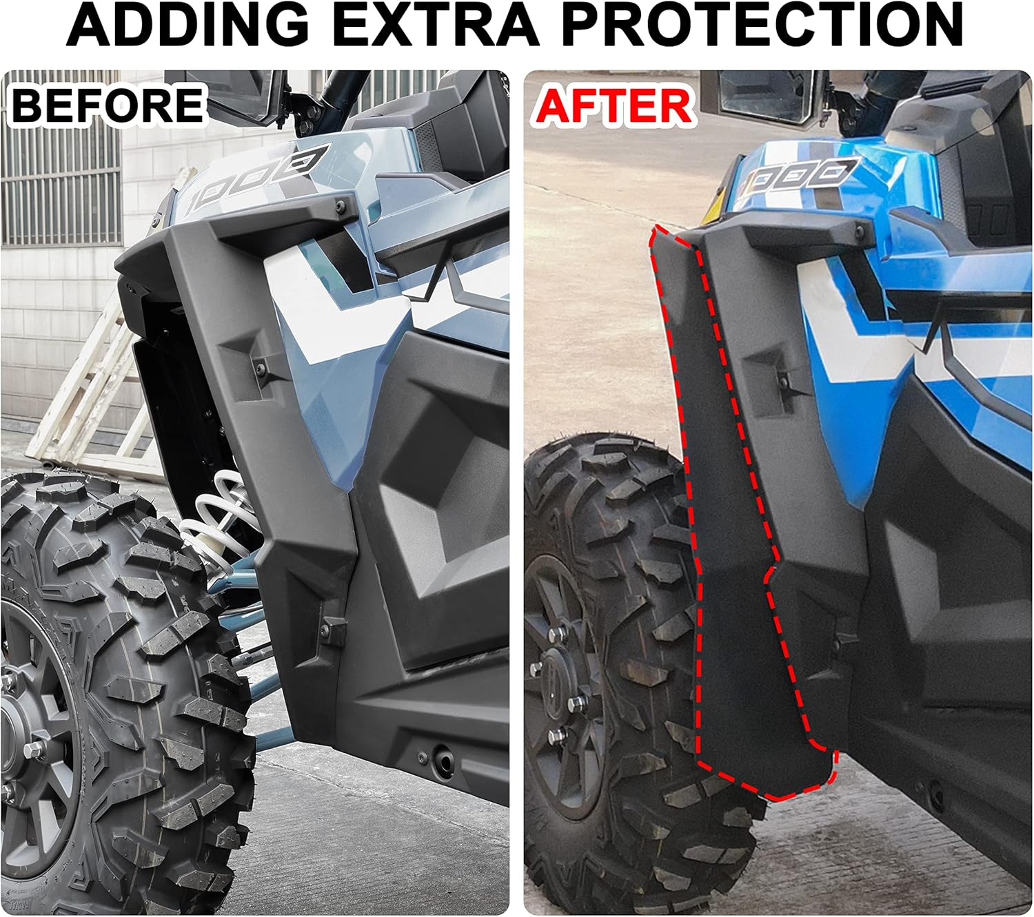 SAUTVS Wider Front Mud Flaps & Rear Fender Flares Kit for Polaris RZR XP/XP 4 1000 2014-2023 Accessories, XXL Splash Proof Extended Guards Front Mud Flaps and Rear Fender Flares Set (6PCS)