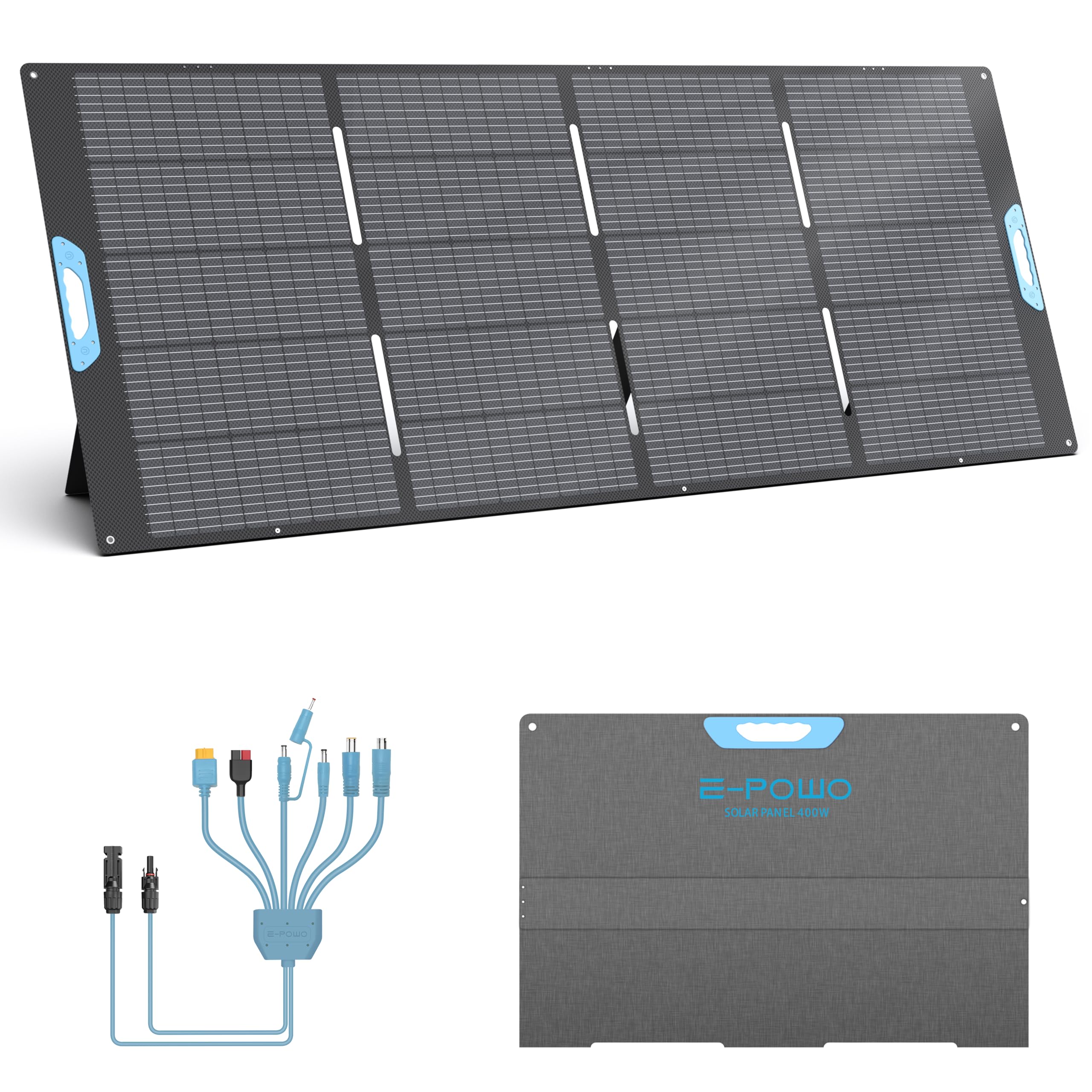 Panel solar 400 W, rendimiento del 23,5%, impermeable IP67, ETEF Monocristalino Panel Solar Portátil con soporte integrado para Central Eléctrica, Camping, Exterior, Jardín